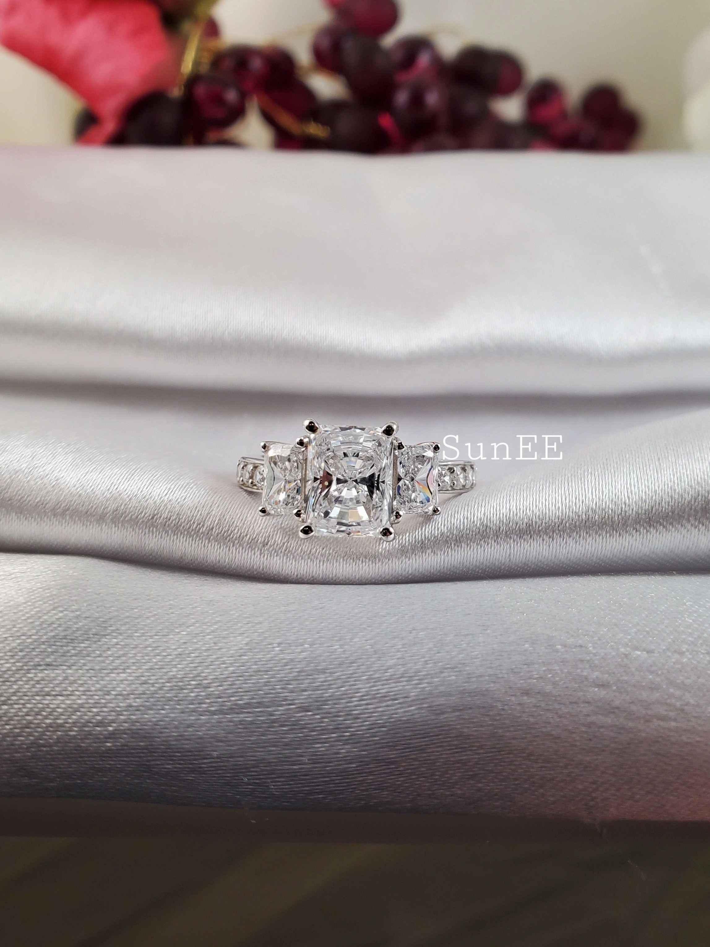 5.51 Total Carat Weight Radiant Cut Wedding Engagement Ring Diamond Simulated 925 Sterling Silver Anniversary Ring SKU:00220 Creative Token