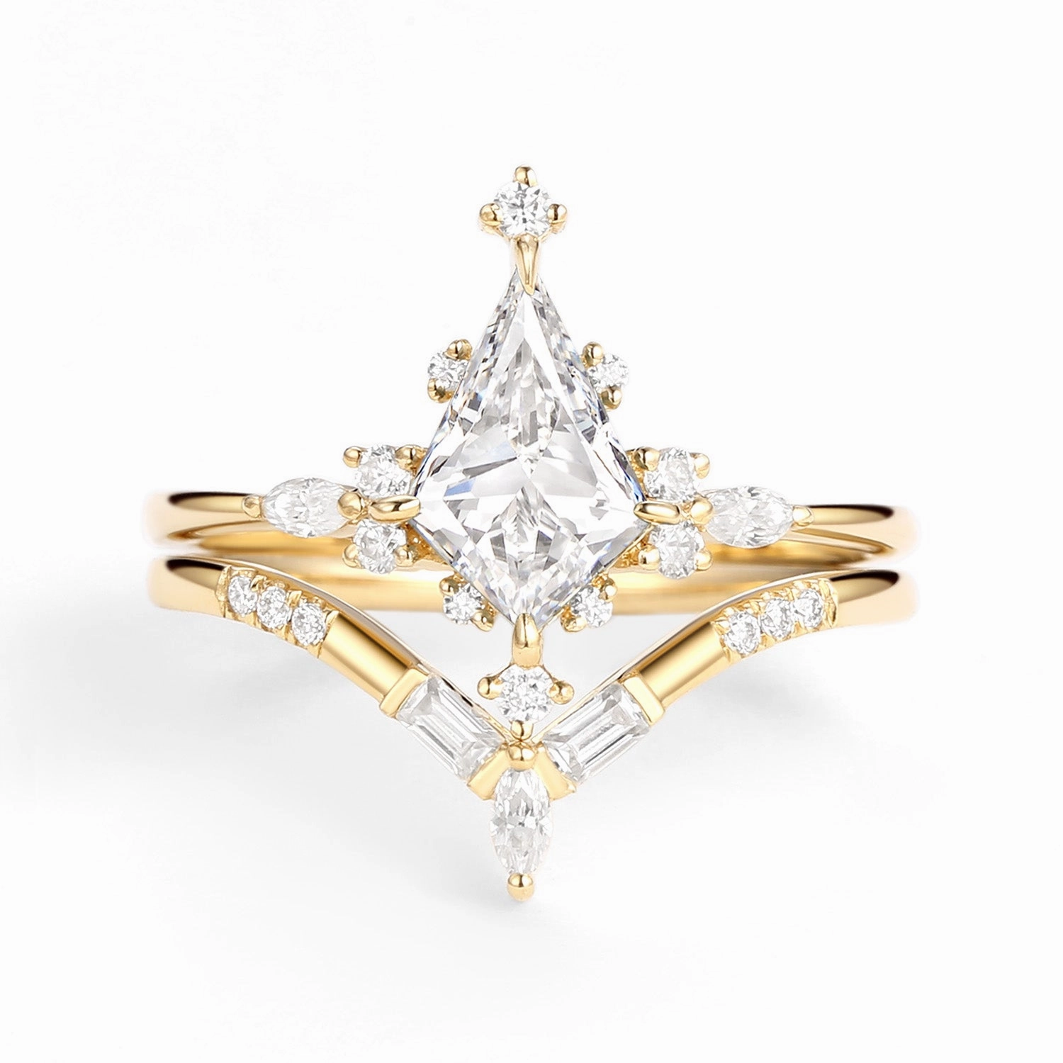 Daywear Style Unique Moissanite Star Kite Engagement Ring Set 2pcs - Isla