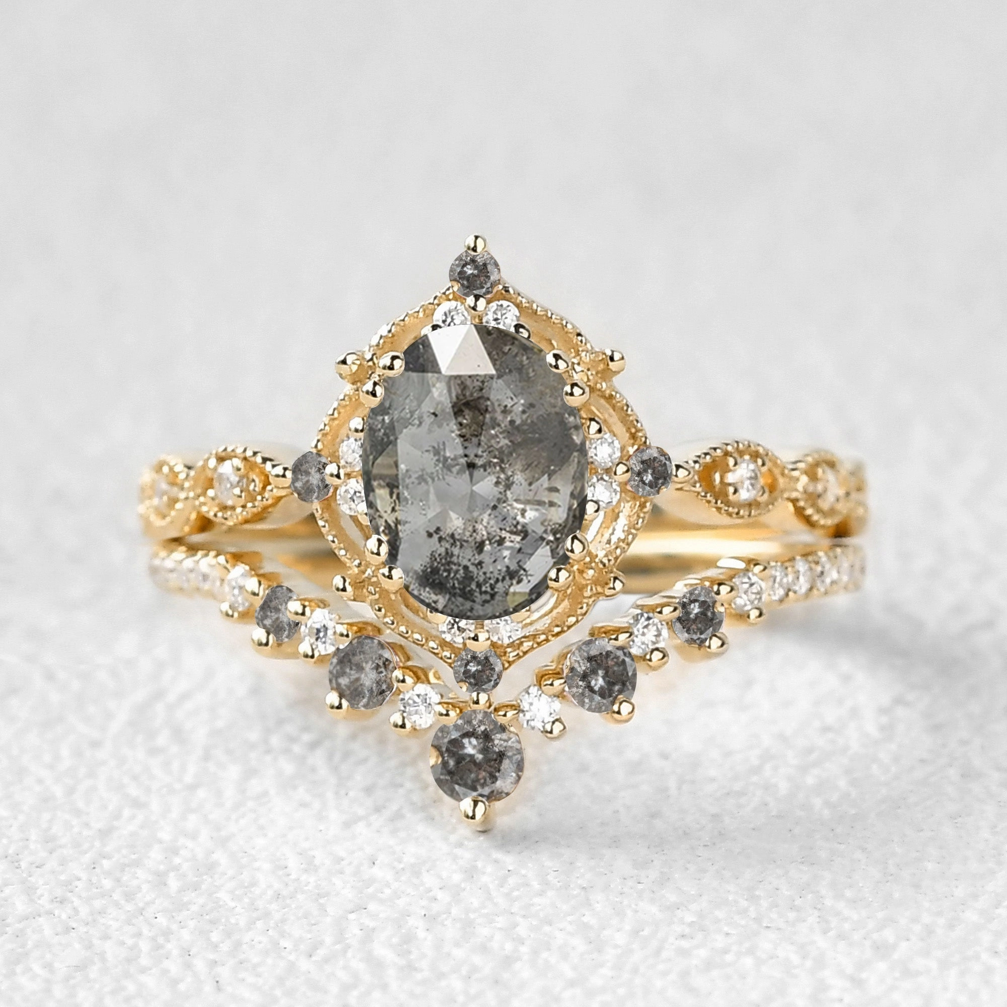 Refined Sparkle Unique Salt and Pepper Diamonds Engagement Ring Sets 2pcs - Charlotte