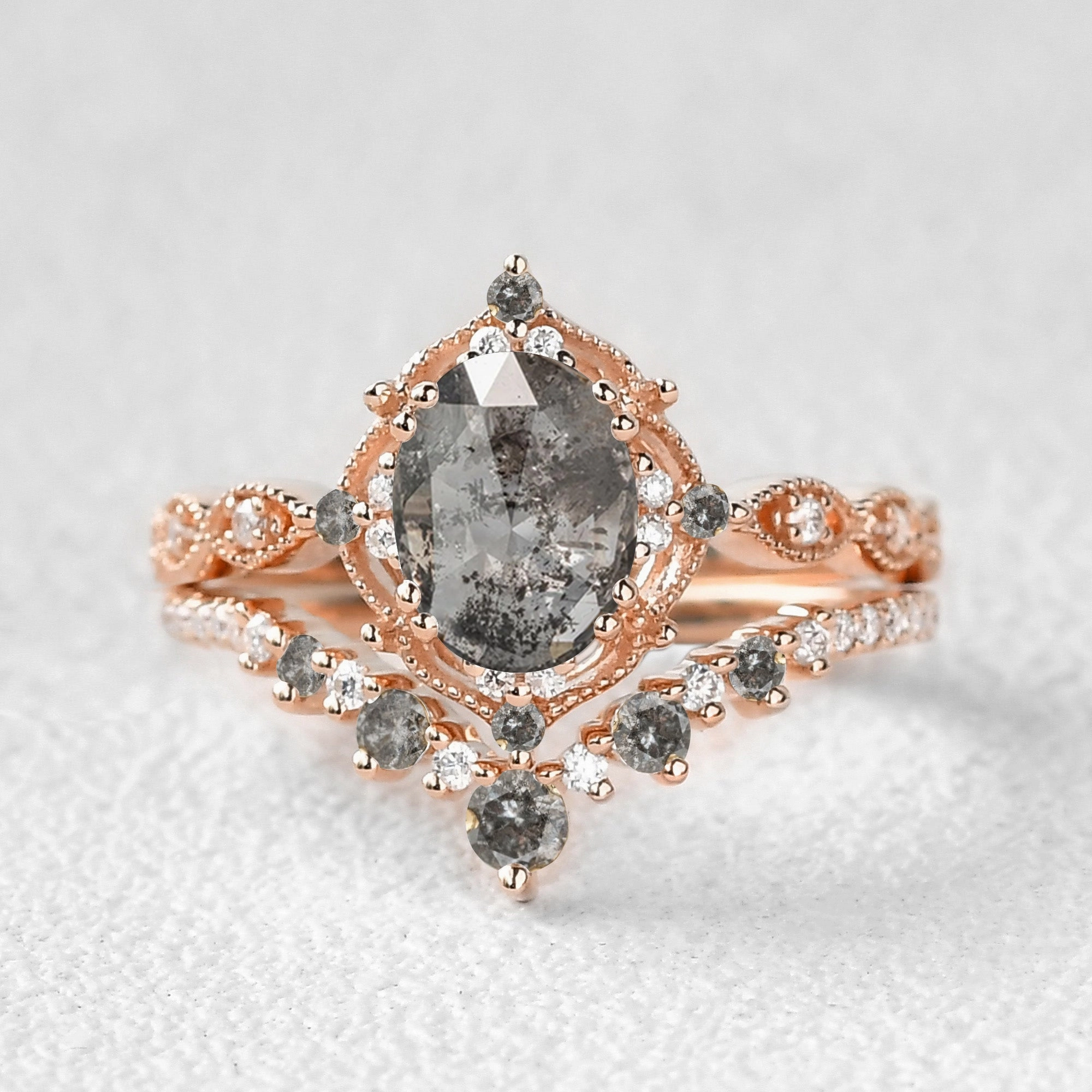 Unique Salt and Pepper Diamonds Engagement Ring Sets 2pcs - Charlotte Creative Craft