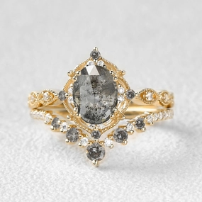 Unique Salt and Pepper Diamonds Engagement Ring Sets 2pcs - Charlotte Comfort Mood Precious Shine