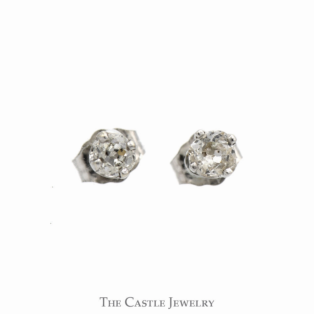 1/3cttw Old Mine Cut Diamond Stud Earrings in 14k White Gold Butterfly Pushbacks Vintage Product Safe Accessory