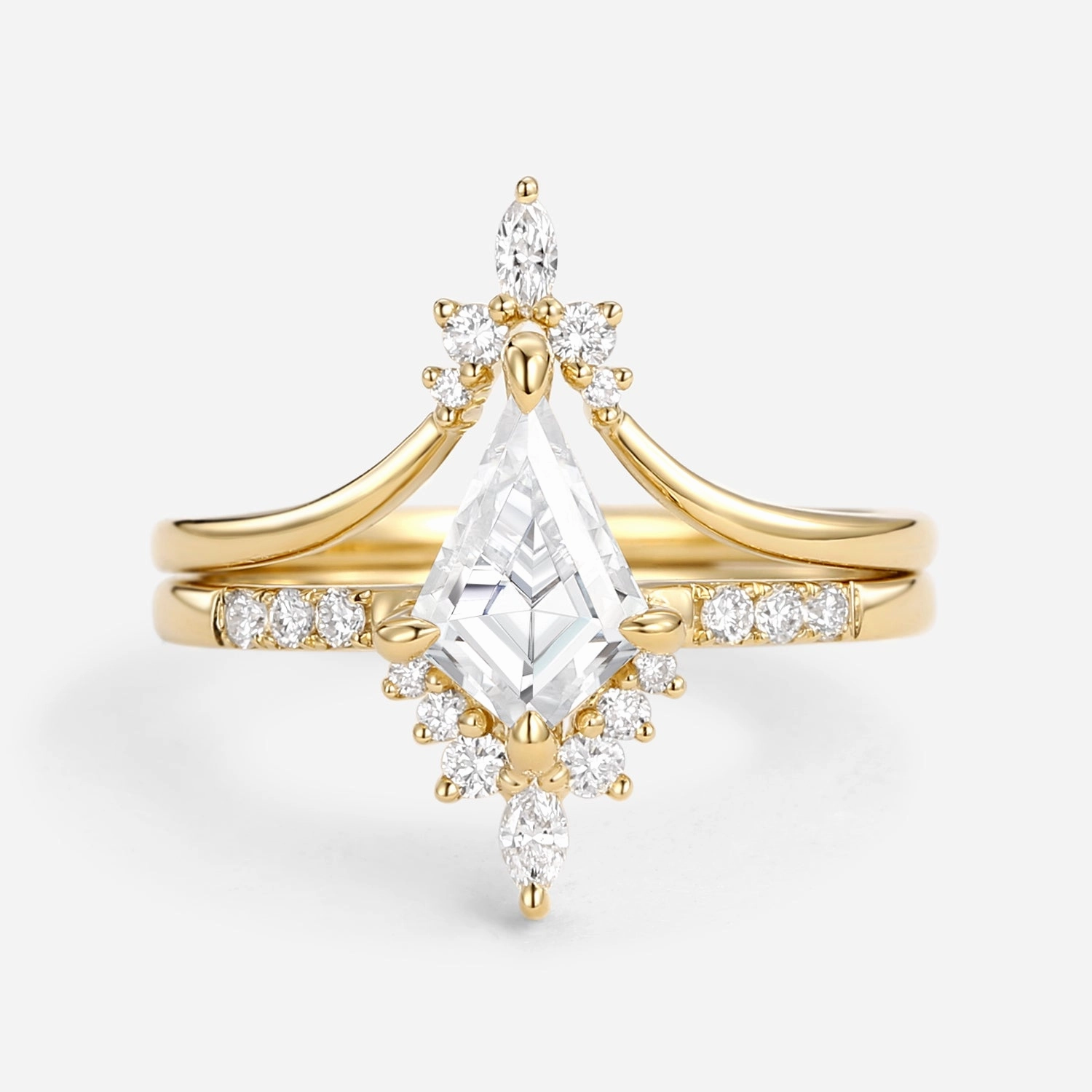 Luxury Finish Shine Uniqueness Moissanite Curved Engagement Ring Set 2pcs - Starla