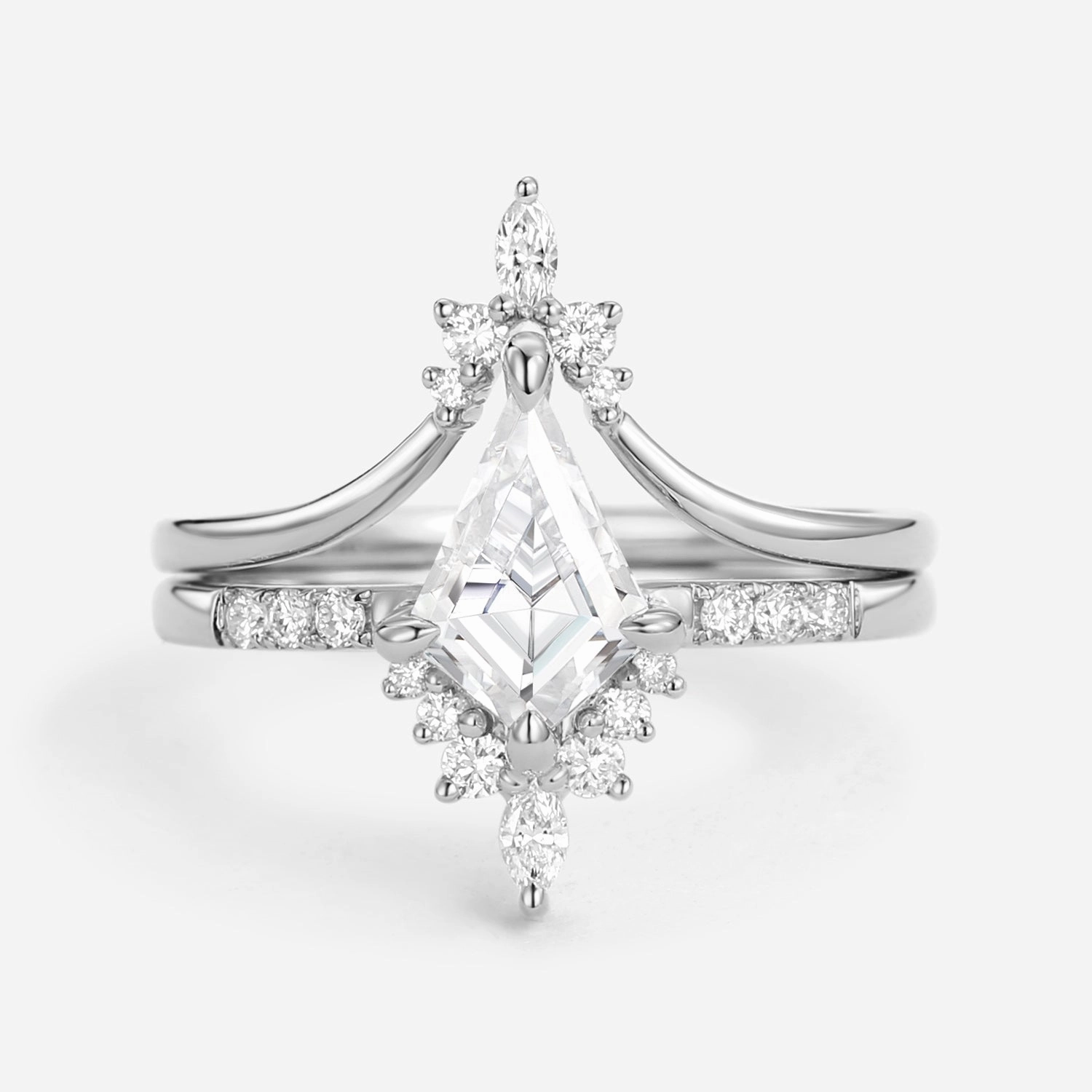 Casual Spark Uniqueness Moissanite Curved Engagement Ring Set 2pcs - Starla