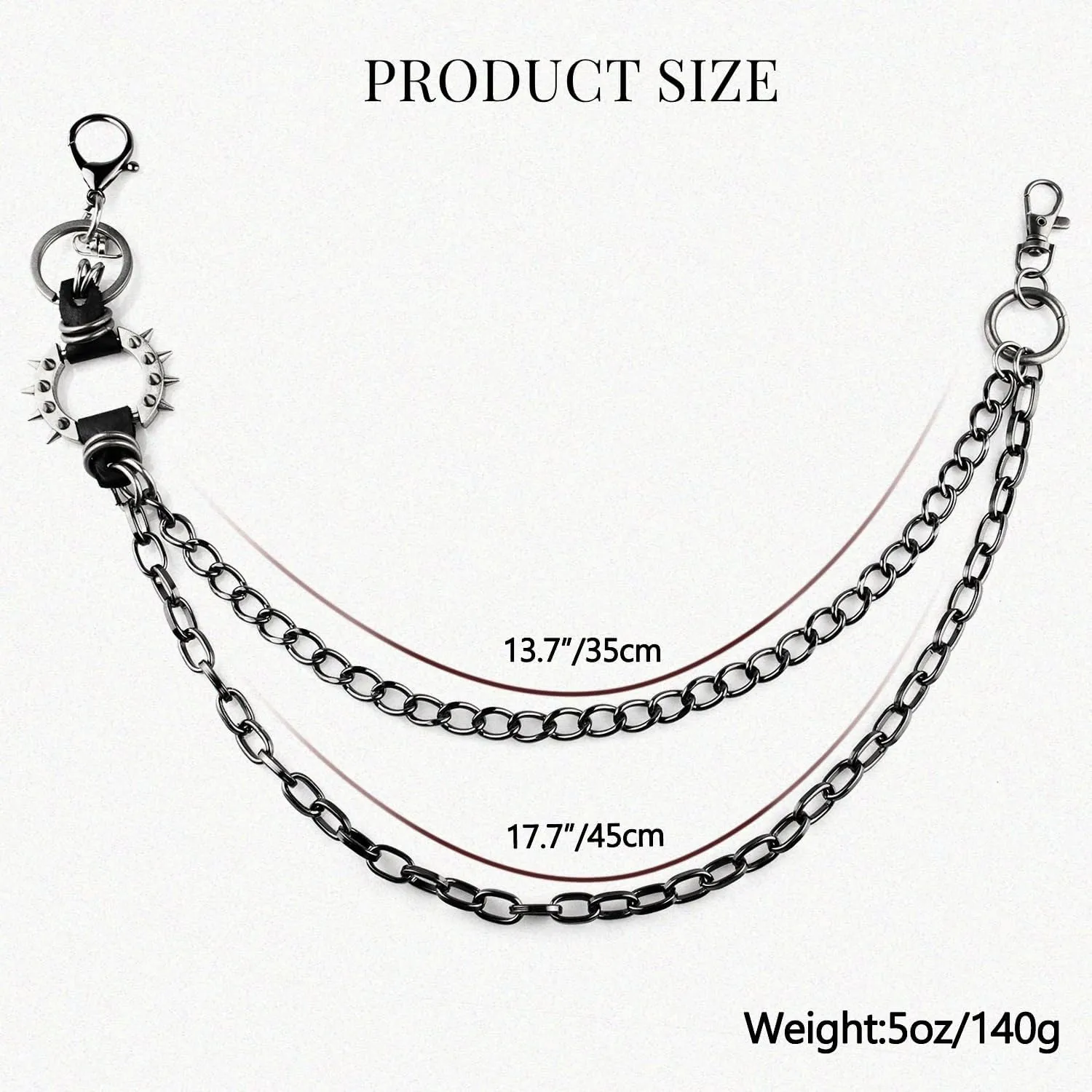 Unisex Punk Chains for Pants, Heavy Duty Belt Chains Hip Hop Trousers Jeans Chain with Lobster Clasps for Wallet Keys