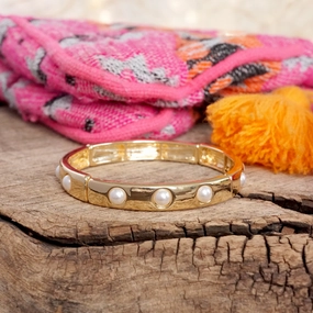 Coastal vibe Friendship Bond Eternity Stretchy Stackable Bangle Gold Tone Pearls