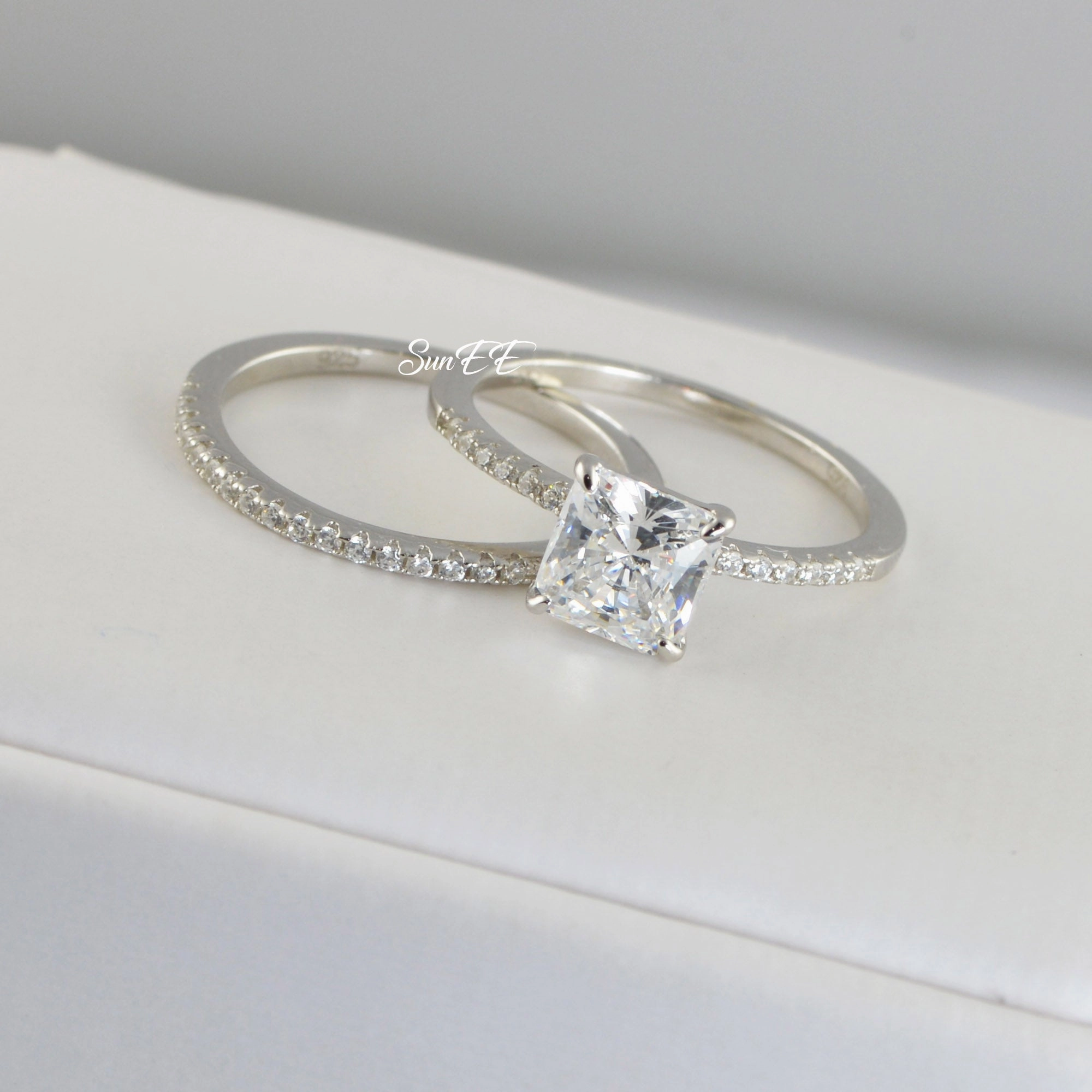 Office Accent 2.34ct Princess Cut Bridal Wedding Engagement Ring Diamond Simulated 925 Sterling Silver Anniversary Ring SKU:00148