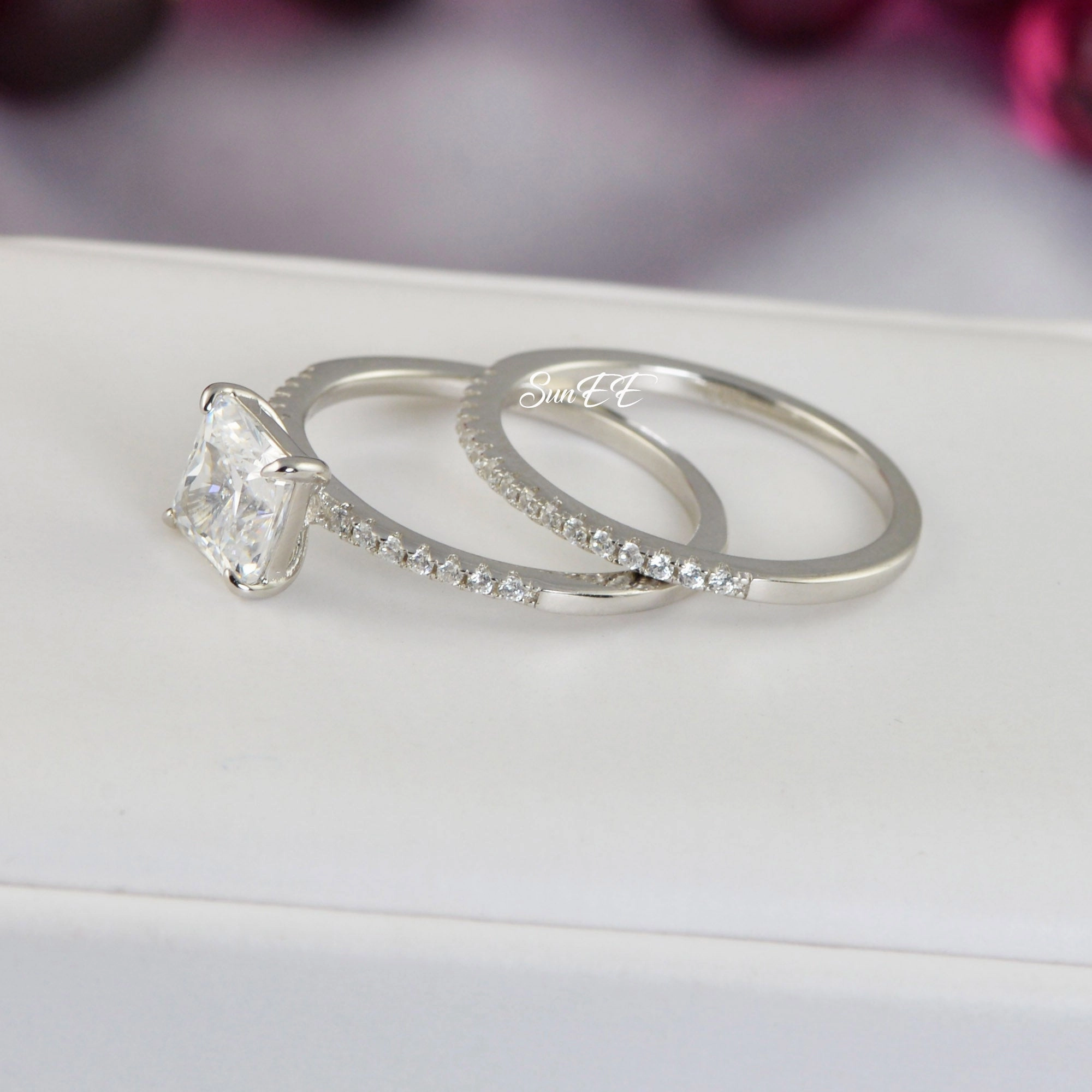 2.34ct Princess Cut Bridal Wedding Engagement Ring Diamond Simulated 925 Sterling Silver Anniversary Ring SKU:00148 Wonderful Symbol Traditional Gift