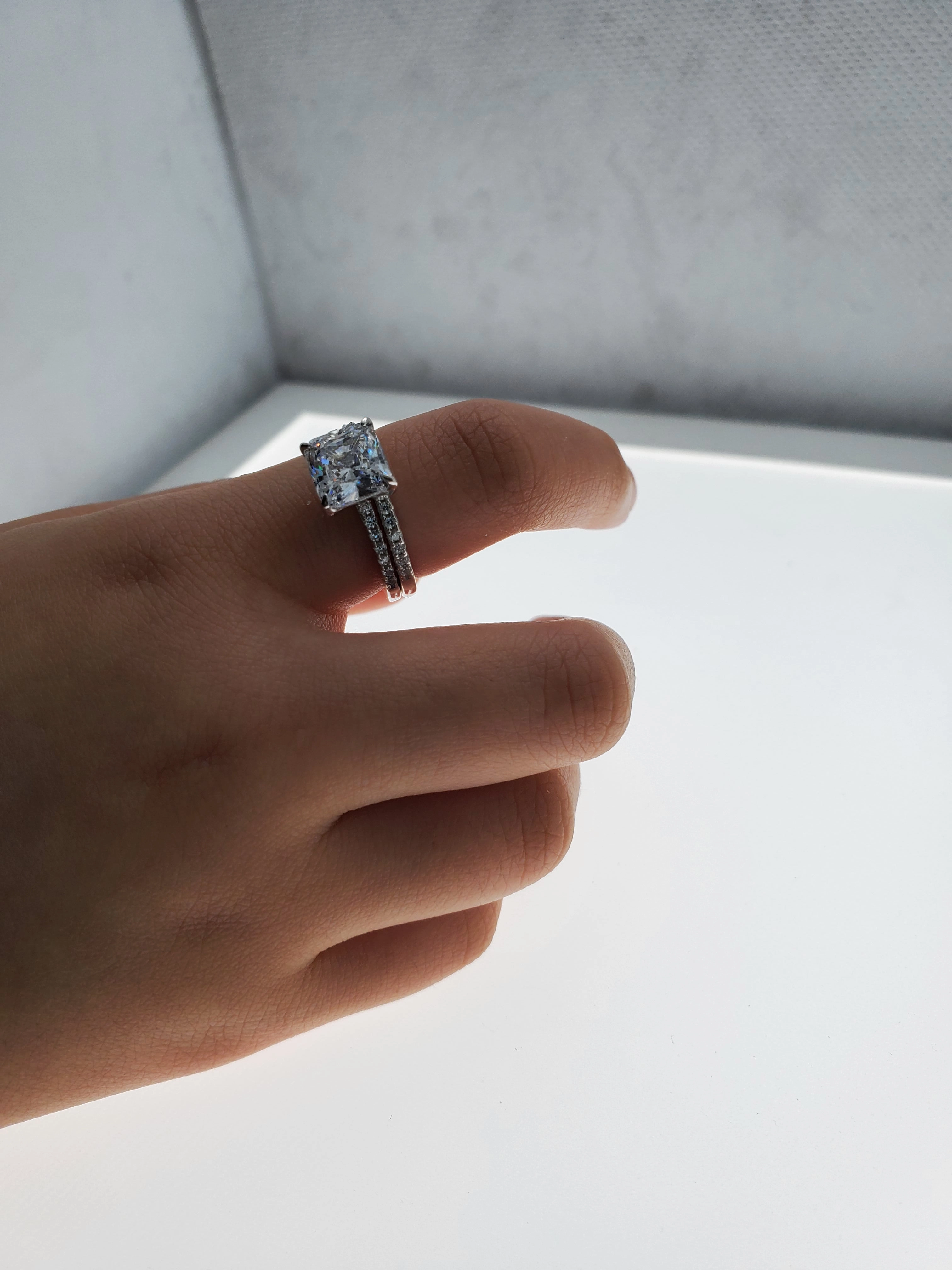 Laminated Layer 2.34ct Princess Cut Bridal Wedding Engagement Ring Diamond Simulated 925 Sterling Silver Anniversary Ring SKU:00148