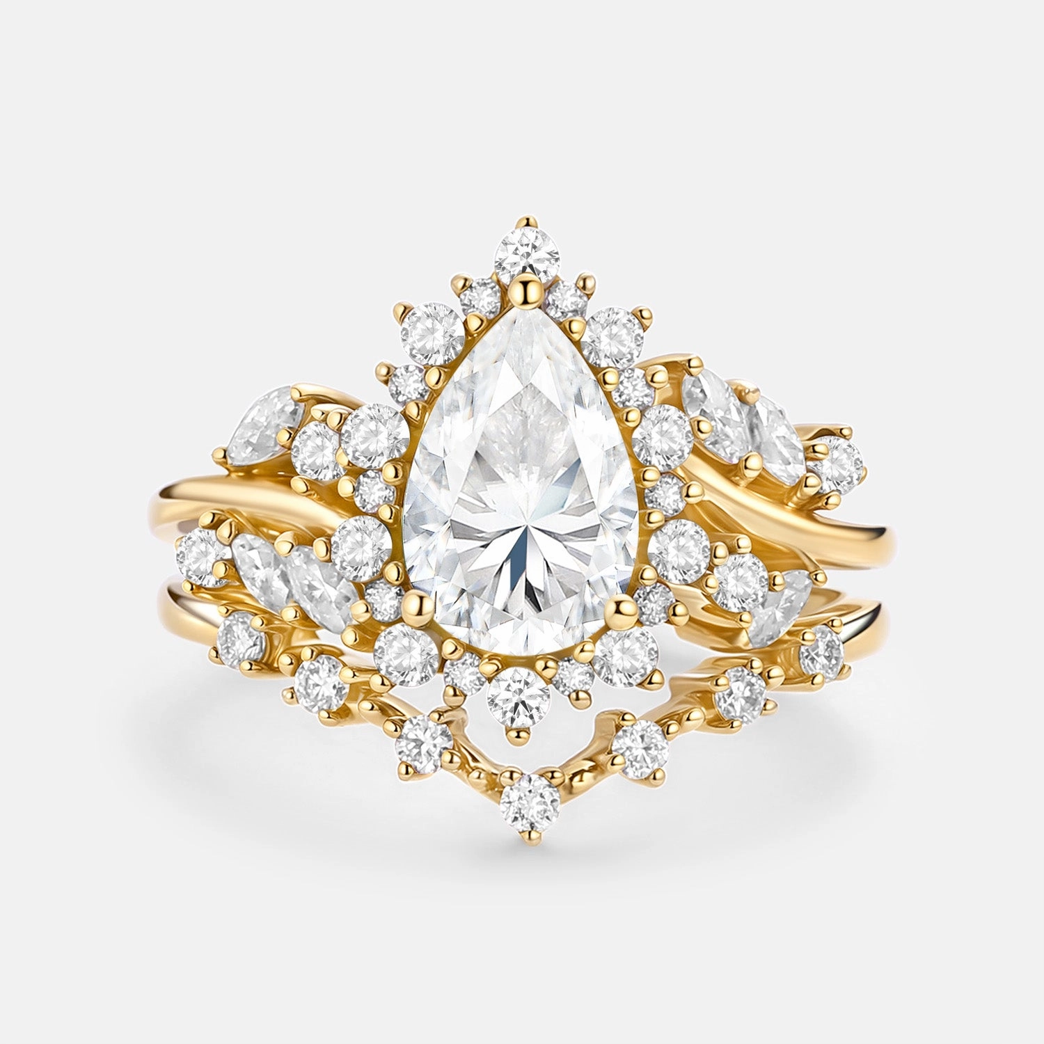 Pear Cut Moss Agate Cluster Engagement Ring Set 2pcs - Kaelin Fashion Trend Lux Appeal