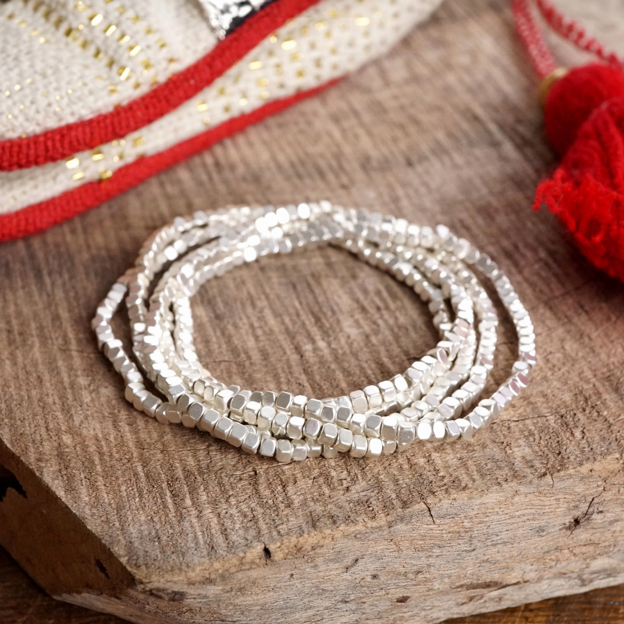 Small metal beads bracelet stack of 5 bracelets Gold Silver Handmade Tale