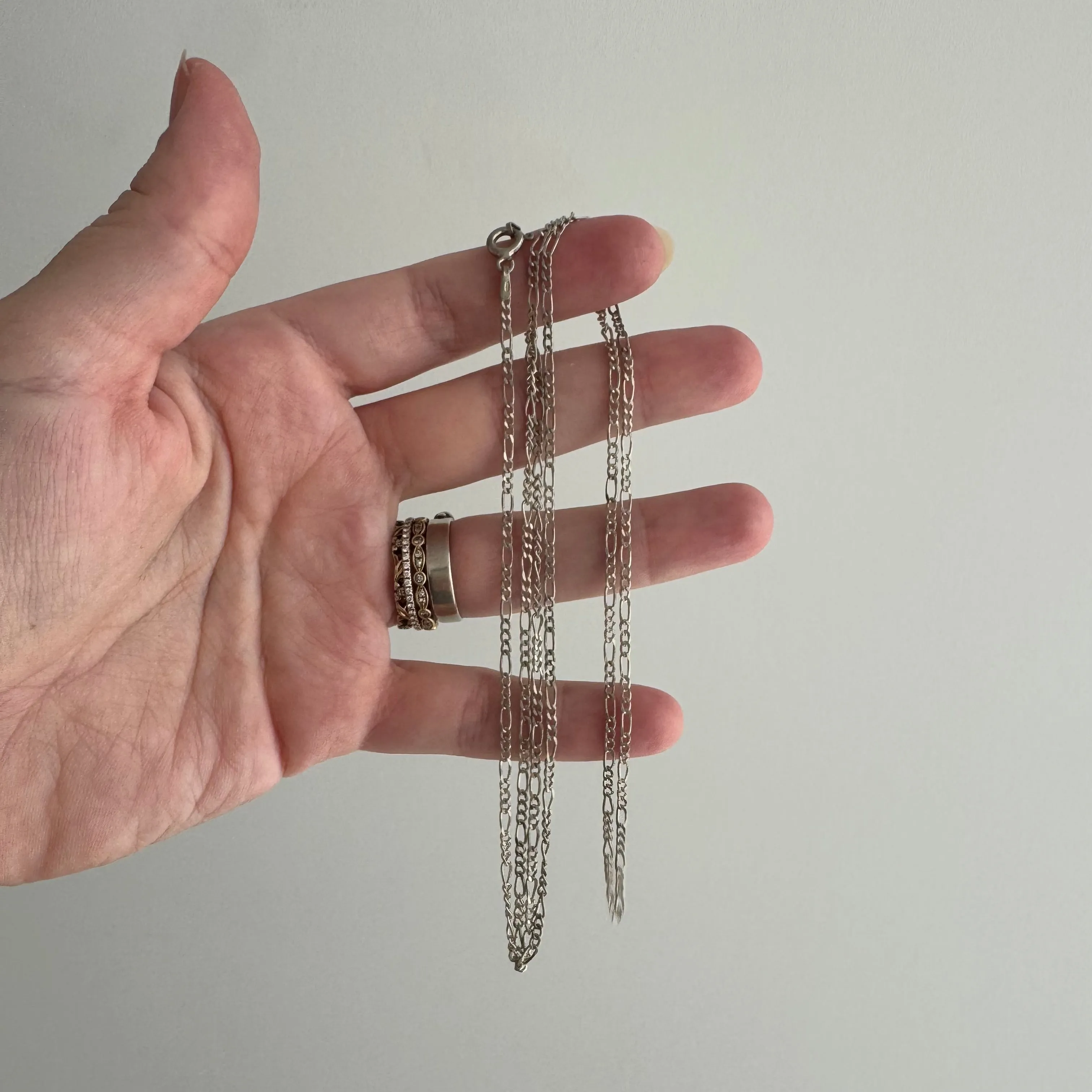 V I N T A G E // three to one / sterling silver long dainty three-to-one figaro chain necklace / 30", 4.5g