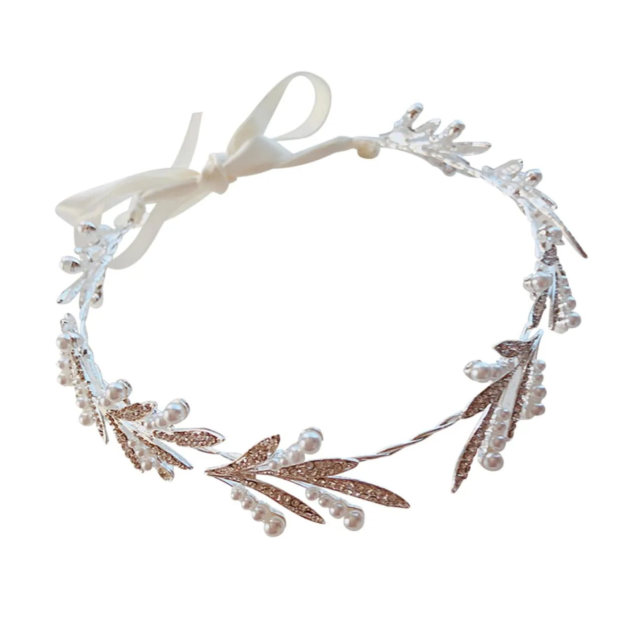 Vaguelly Elegant Silver Pearl Bridal Headband with Shiny Rhinestones Unique Wedding Hair Accessory for Bridesmaids Flower and Special Occasions