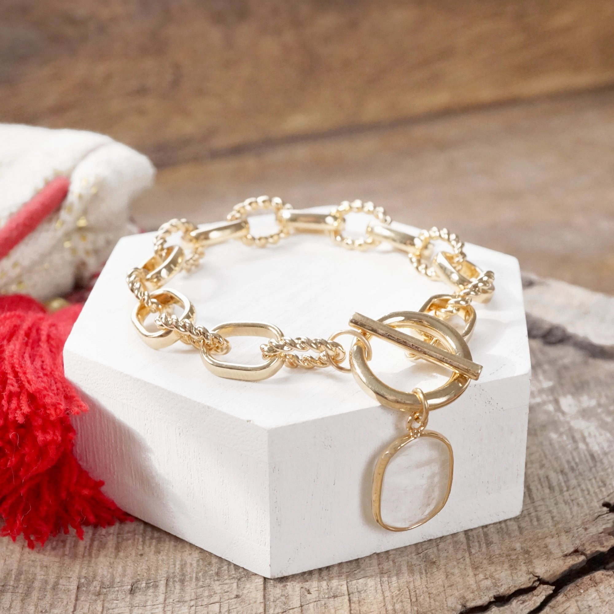 Vegan Option Toggle Chunky Chain Bracelet with Stone Charm