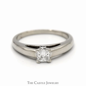 1/2ct Princess Cut Diamond Solitaire Engagement Ring in 14k White Gold Cathedral Mounting Delicate Memento