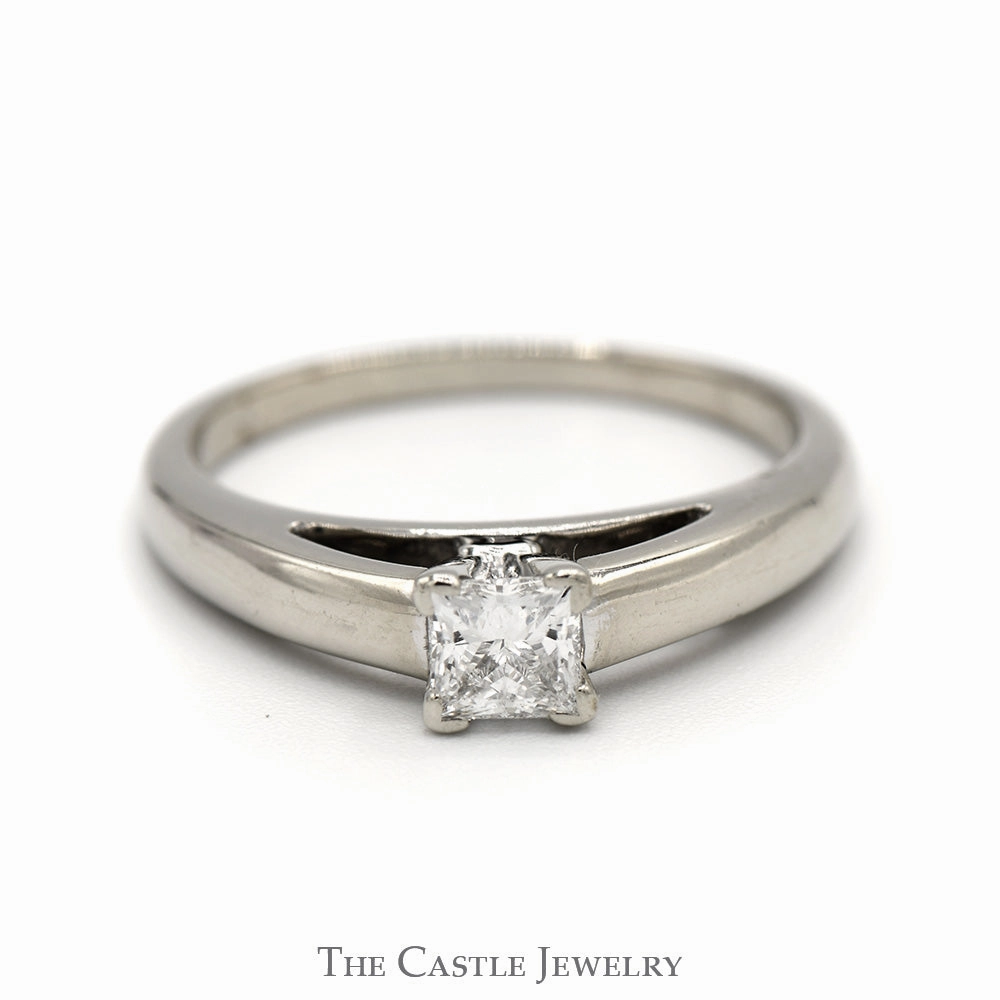 1/2ct Princess Cut Diamond Solitaire Engagement Ring in 14k White Gold Cathedral Mounting Delicate Memento