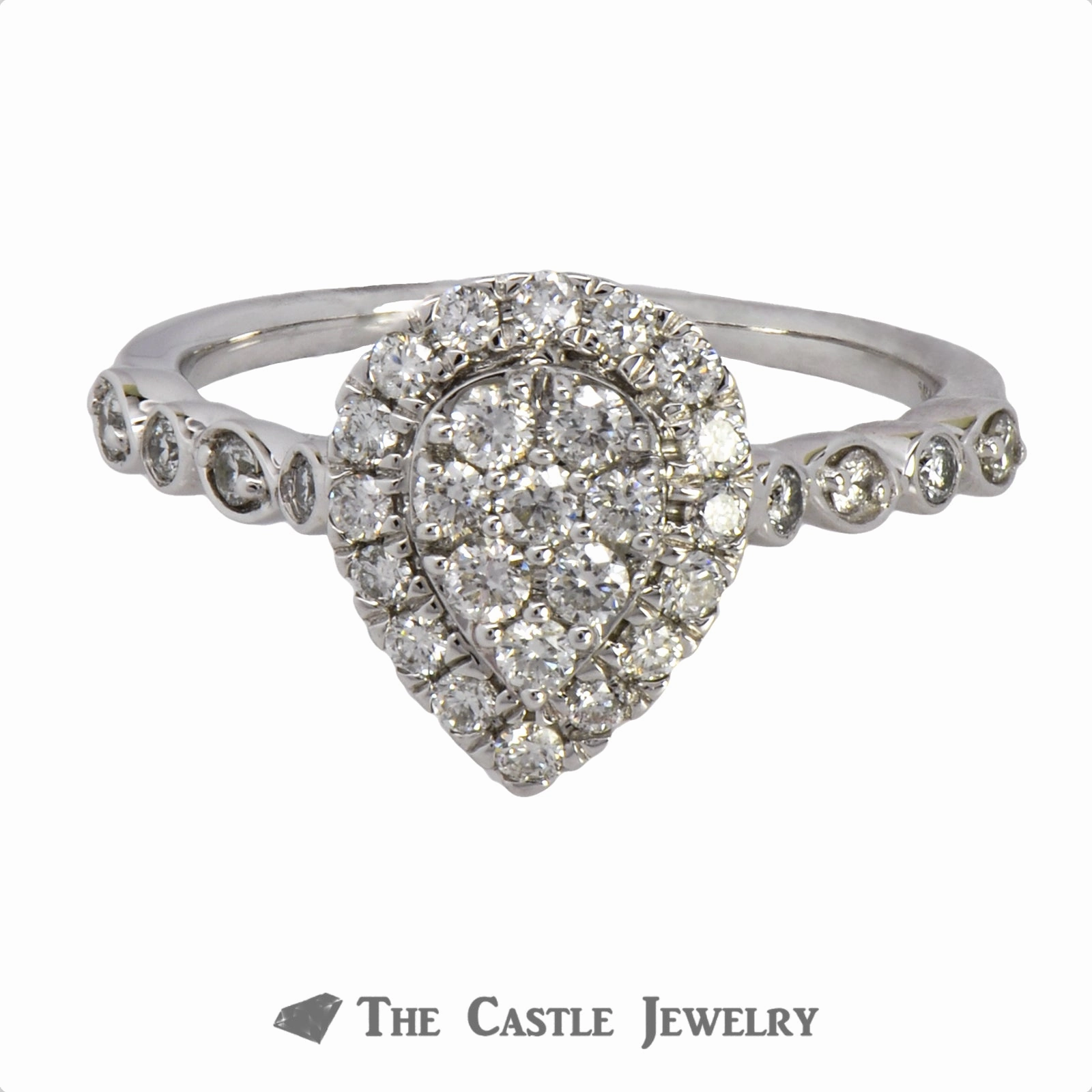 Beautiful Work Crown Collection .50cttw Pear Diamond Halo & Cluster Engagement Ring
