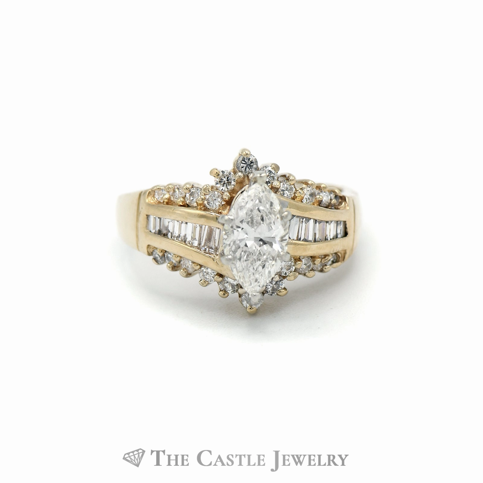 Strong Design Traditional Keepsake 1.50CTTW Marquise Cut Diamond Engagement Ring with Diamond Accents in 14KT Yellow Gold
