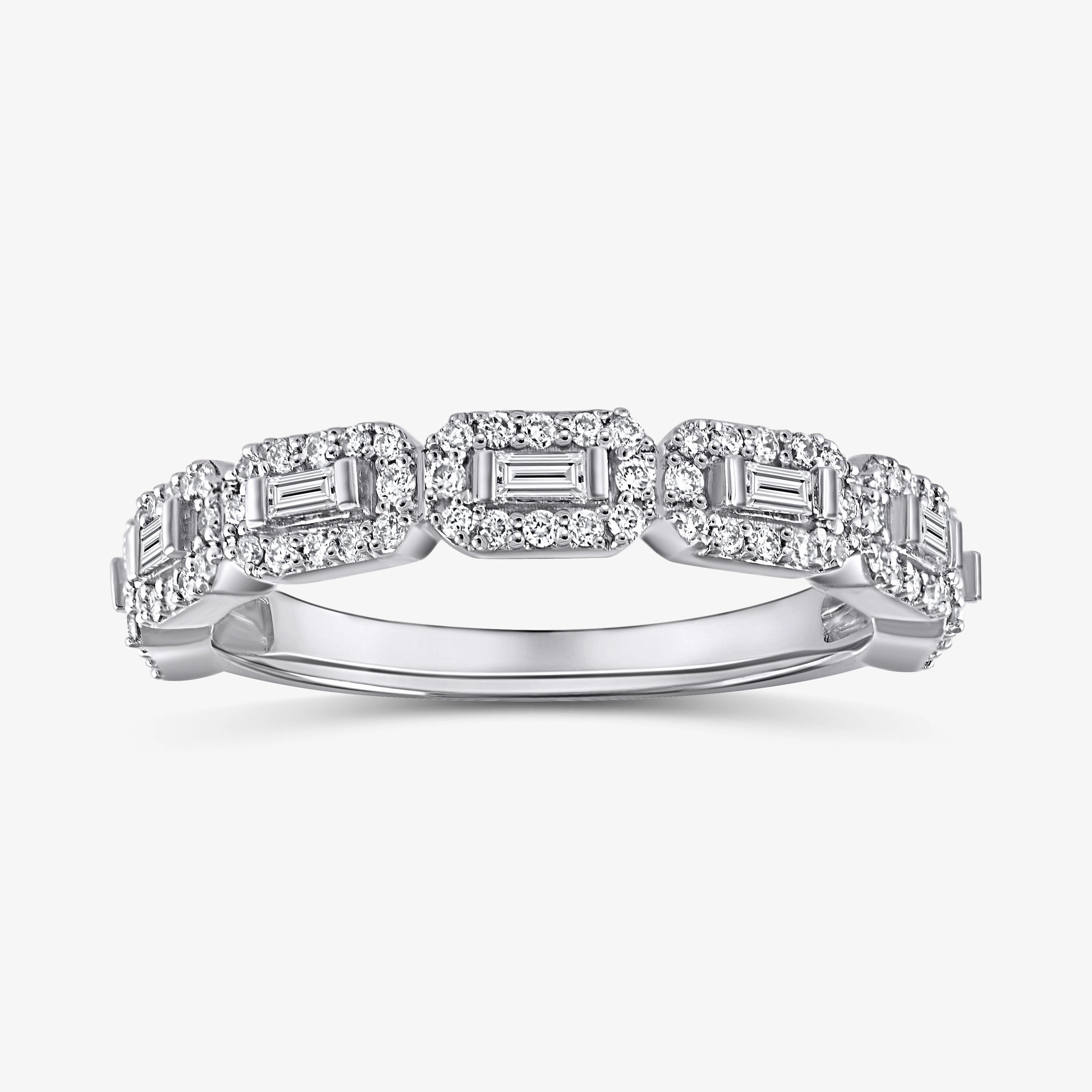Wonderful Design Vanessa 1/2 ctw Baguette and Round Lab Grown Diamond East West Halo Wedding Band