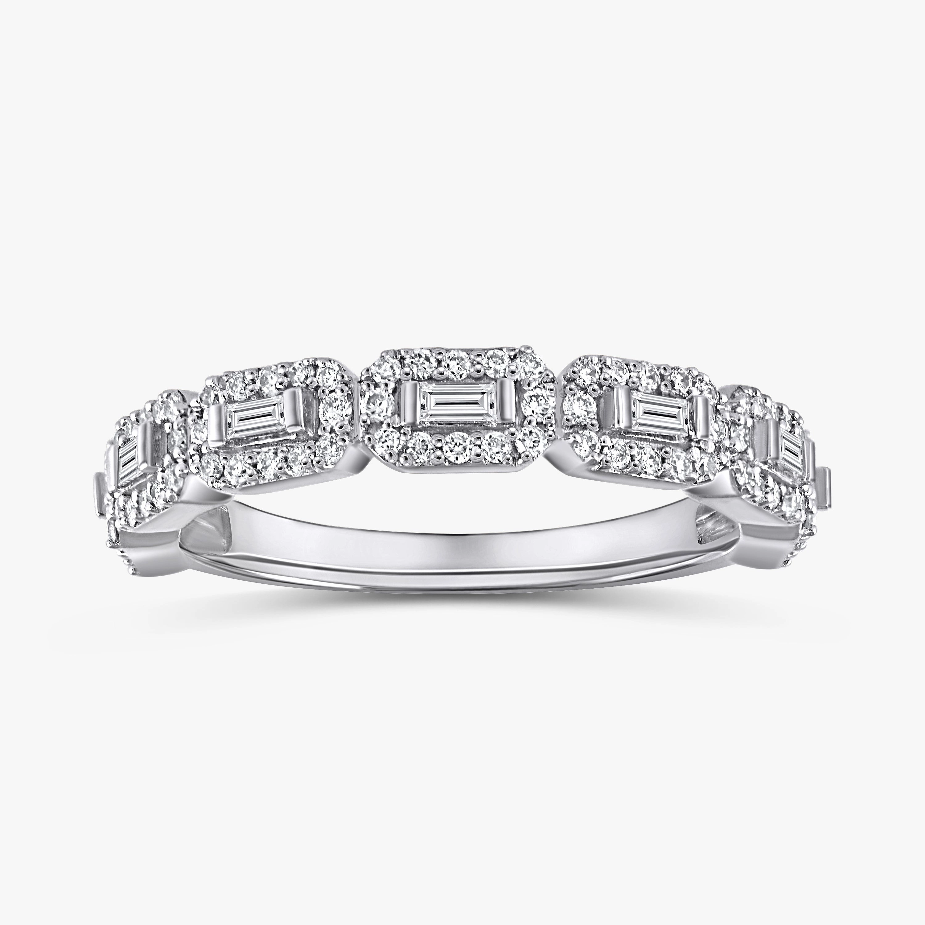 Vanessa 1/2 ctw Baguette and Round Lab Grown Diamond East West Halo Wedding Band Adorable Gift
