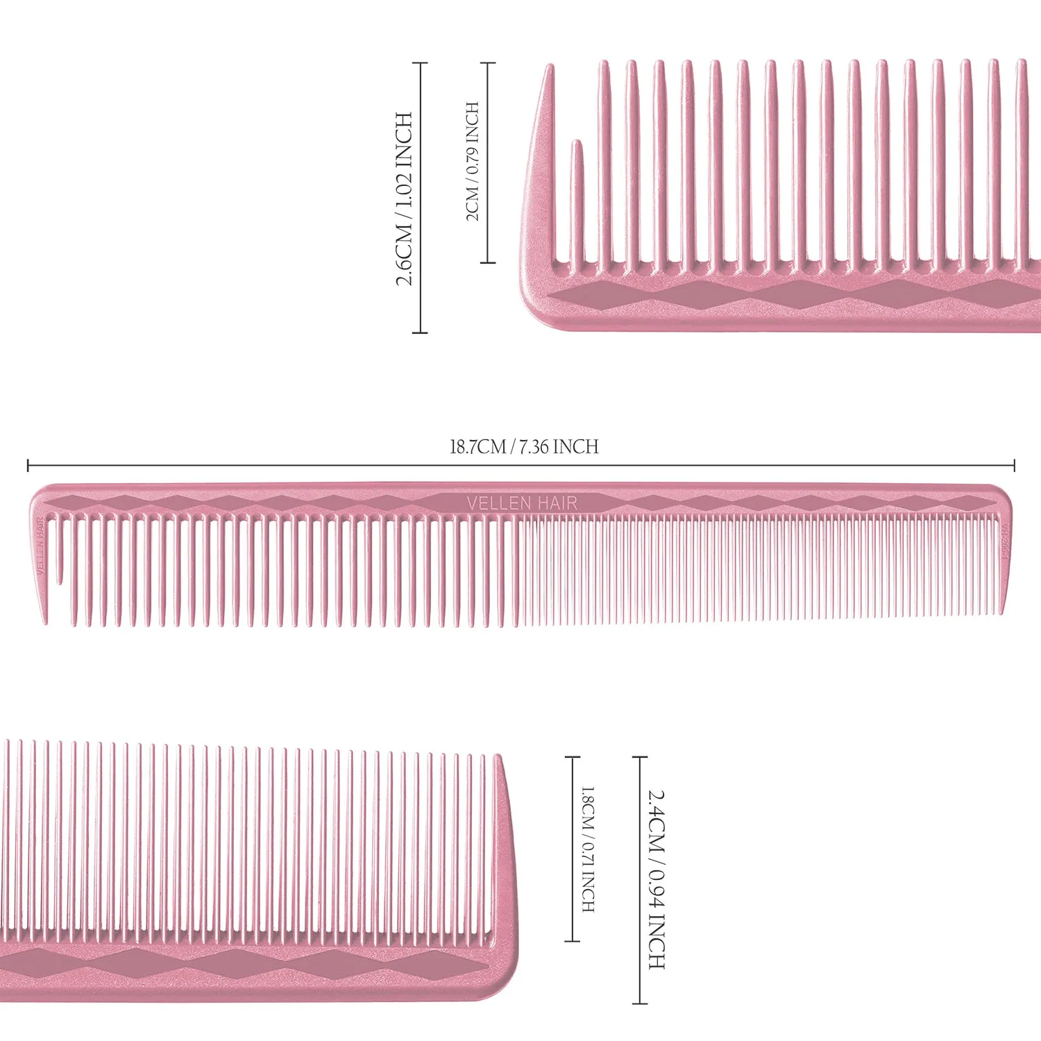 Vellen Hair® Ultimate Cutting Combs 5 Different Sizes - Pink