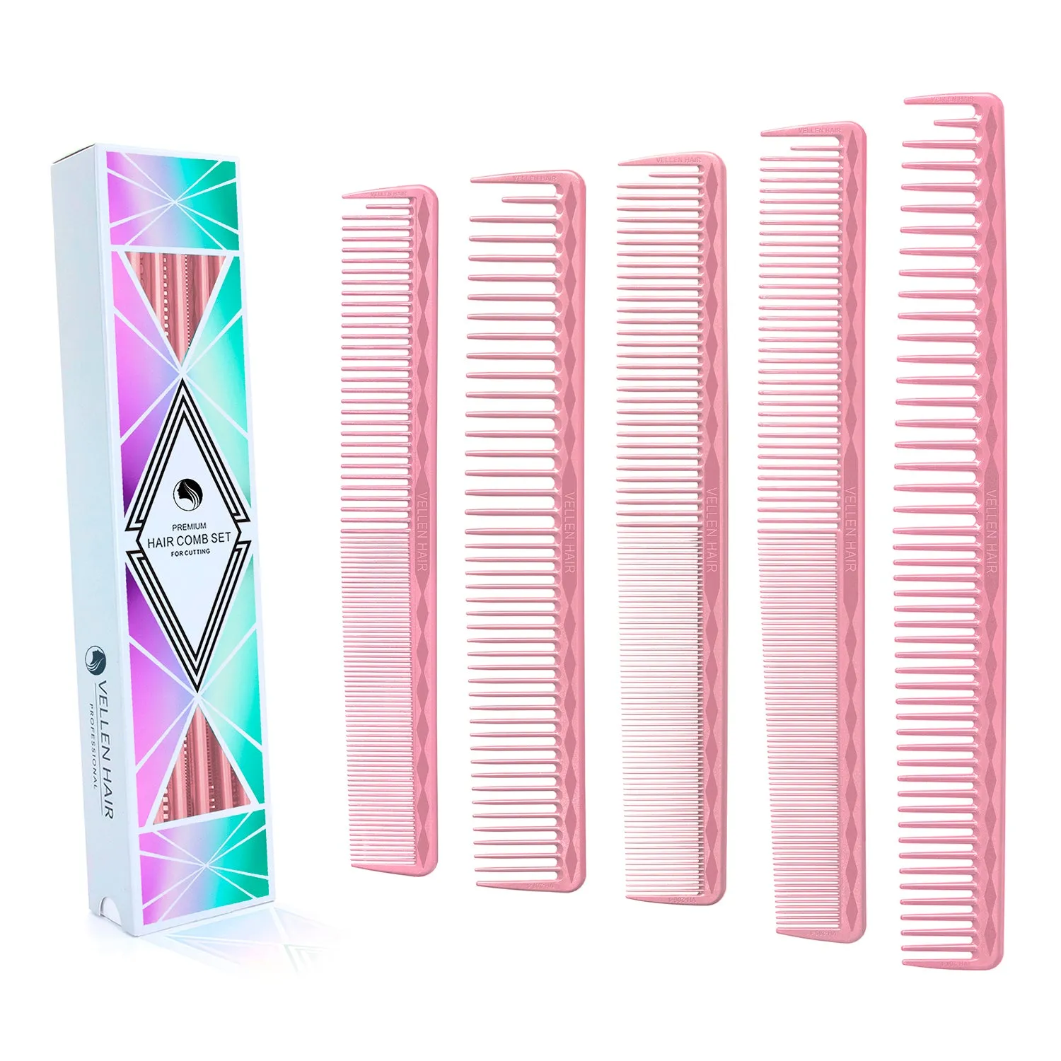 Vellen Hair® Ultimate Cutting Combs 5 Different Sizes - Pink