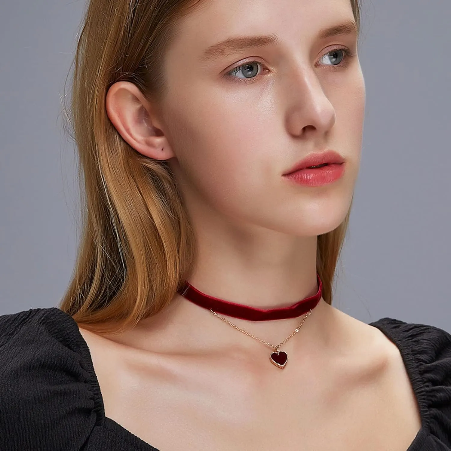 Velvet Choker Heart Pendant Necklace for Women Punk Necklace Prom Party Necklaces (A, One Size)