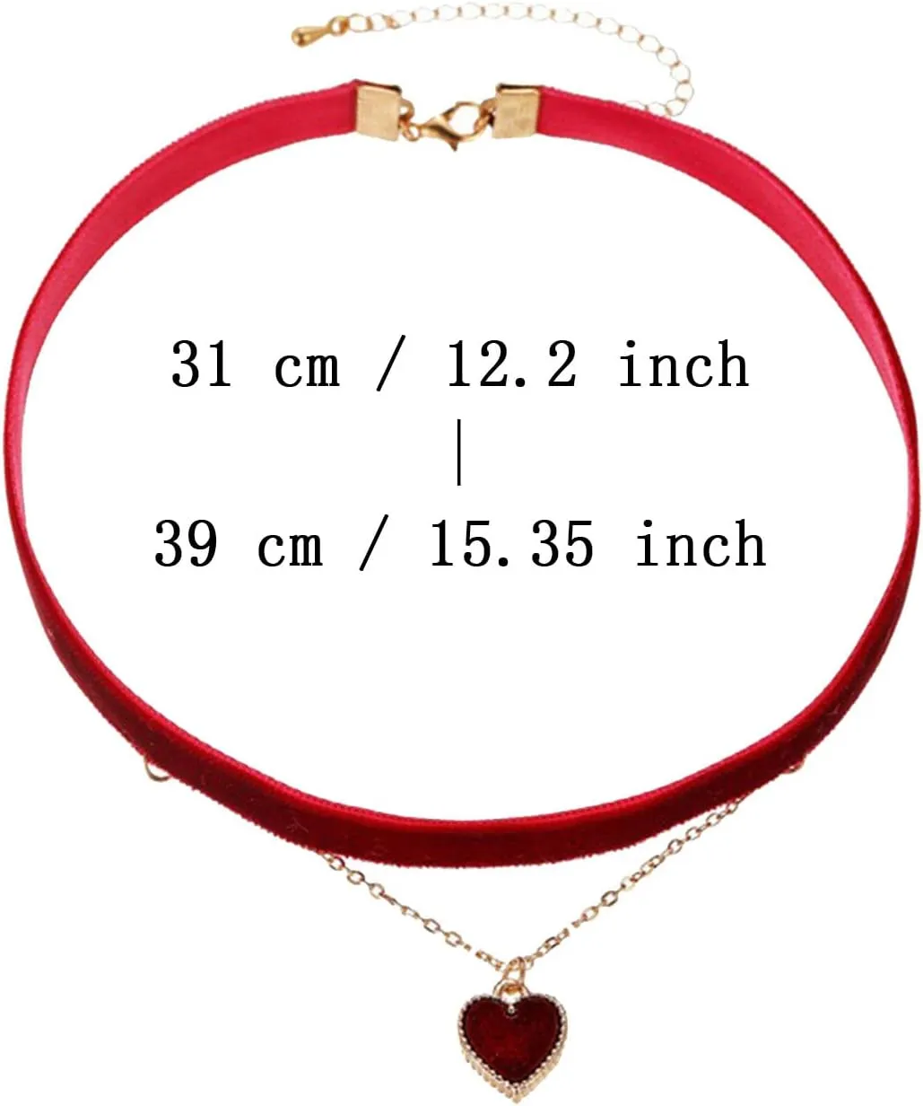 Velvet Choker Heart Pendant Necklace for Women Punk Necklace Prom Party Necklaces (A, One Size)