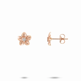 Vibrant Touch Splendid Shine Plumeria Earrings in Rose Gold with Diamonds - 9mm