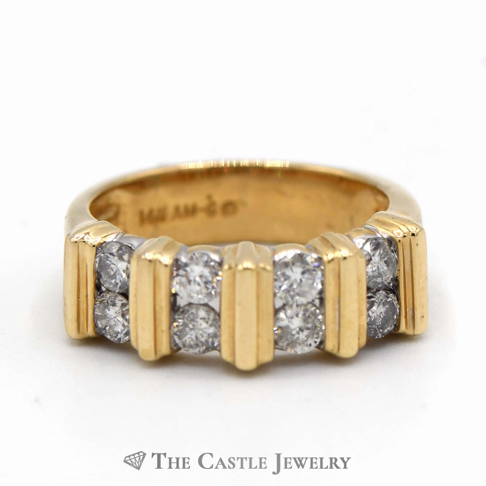 Vertical Channel Set Round Brilliant Cut Diamond Band with Bar Design Stylish Addition