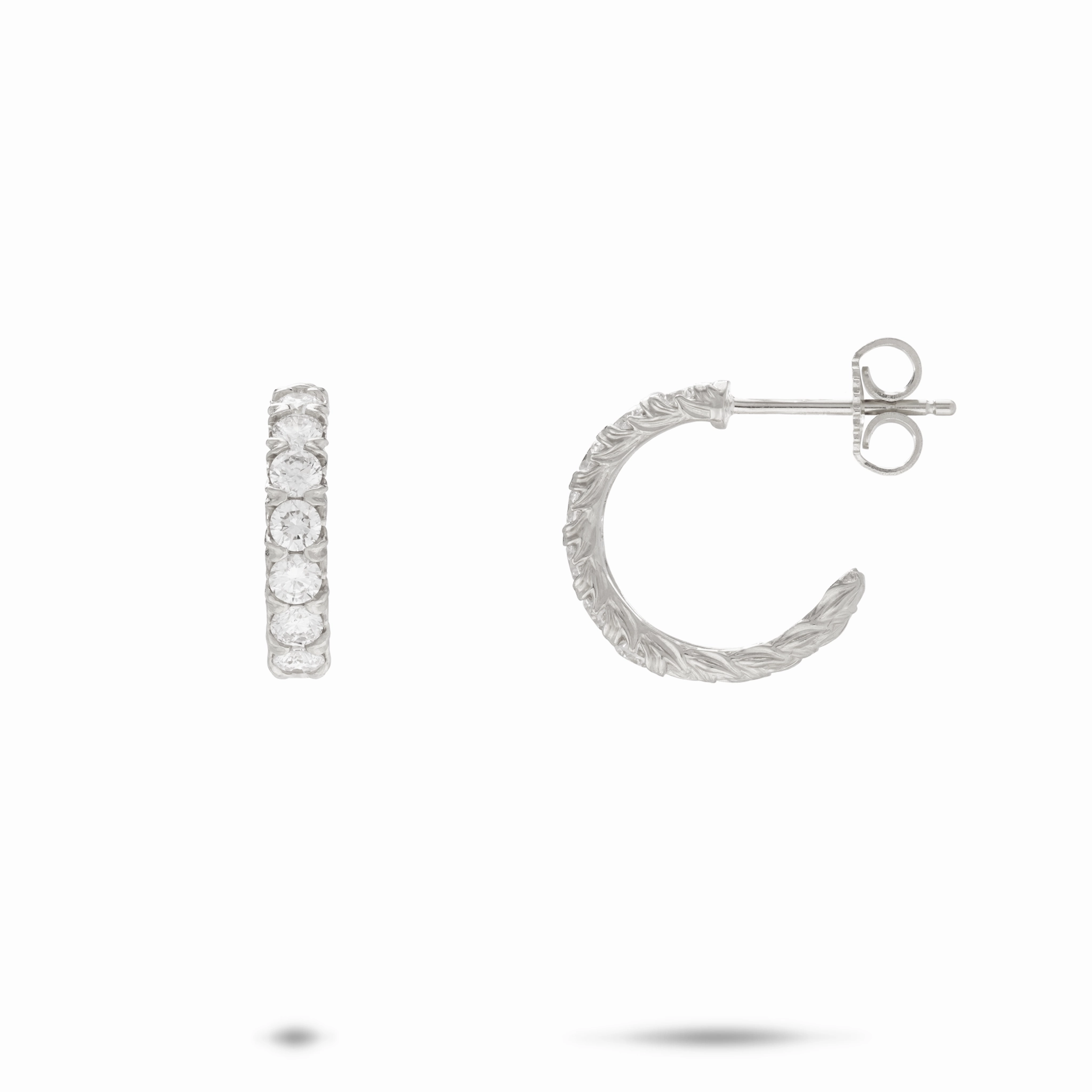 Formal Accent Flawless Sparkle Hidden Hawai?i Maile Hoop in White Gold with Lab Grown Diamonds - 14mm