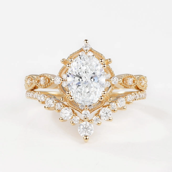 1.5ct Signature Moss Agate Vintage Ring Set 2pcs - Charlotte Soft color Special Occasion