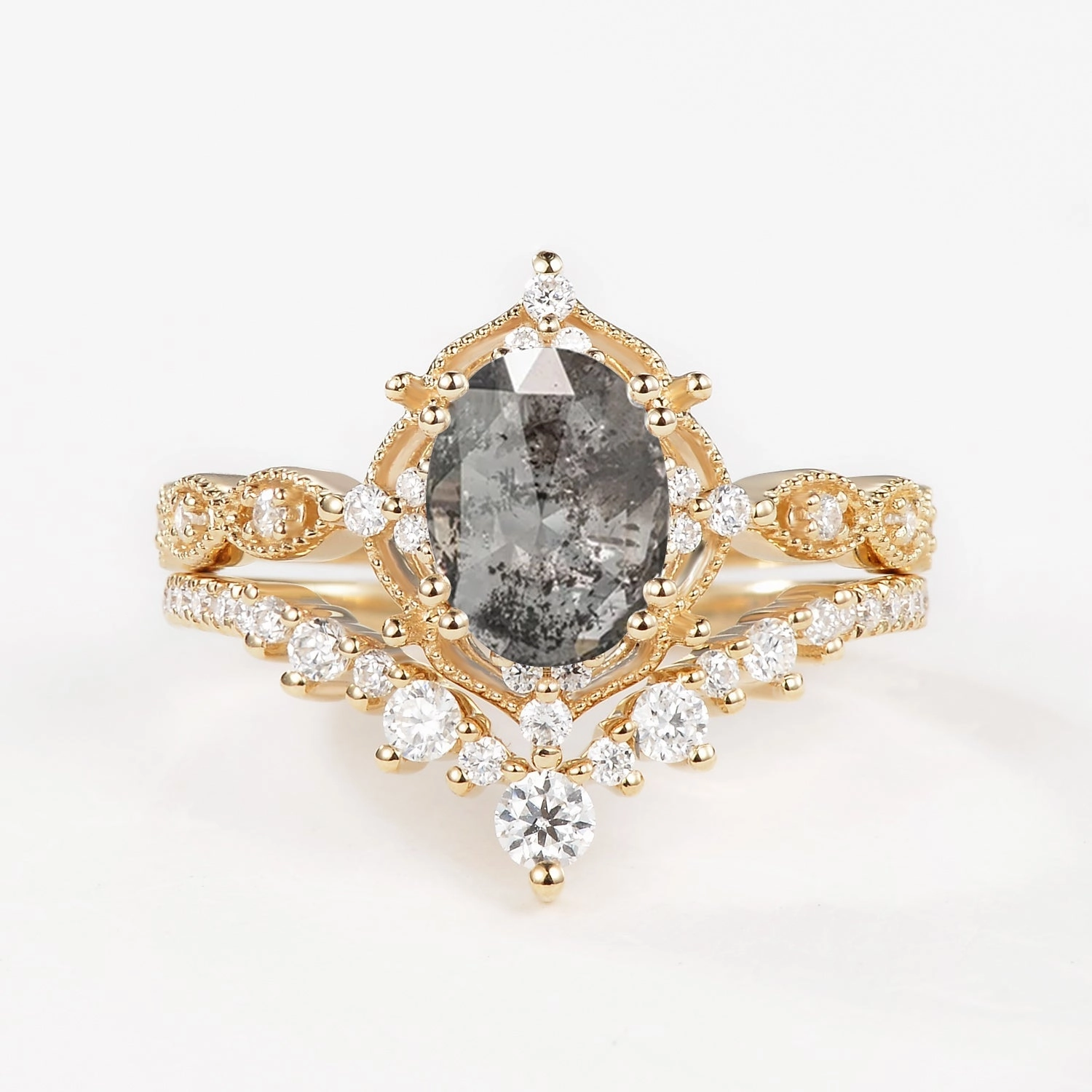 Elegant Choice Glamour Shine 1.5ct Signature Moss Agate Vintage Ring Set 2pcs - Charlotte