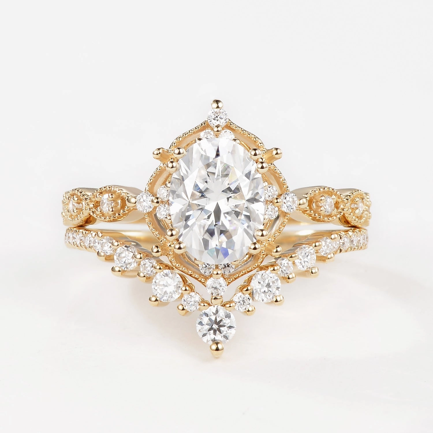 Elegant Details 1.5ct Signature Moss Agate Vintage Ring Set 2pcs - Charlotte