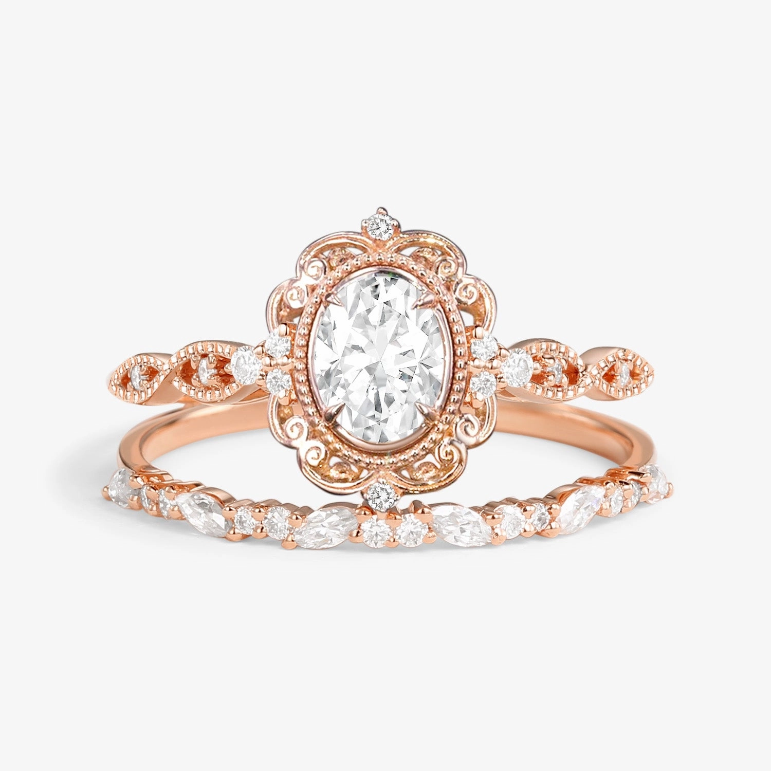 Evening Outfit Artisan Style Victorian Vintage Oval Garnet Engagement Ring Set 2pcs