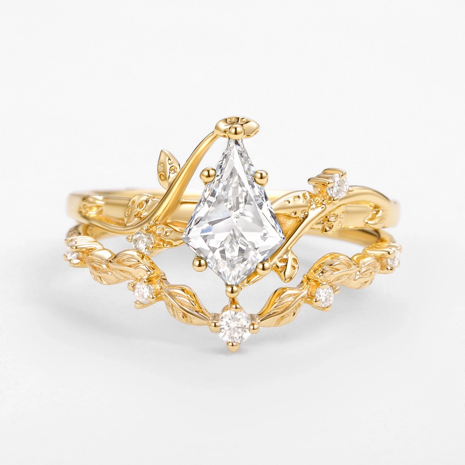 Special Occasion Gift Vine Leafy Kite Lab Grown Diamond Leafy Engagement Ring Set 2pcs - Ashley