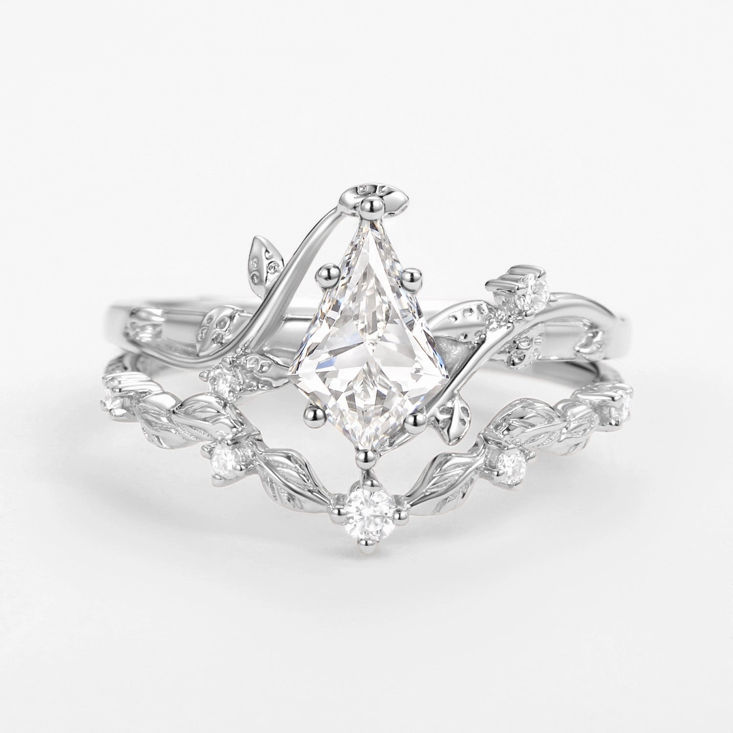 Vine Leafy Kite Lab Grown Diamond Leafy Engagement Ring Set 2pcs - Ashley Cool Fit