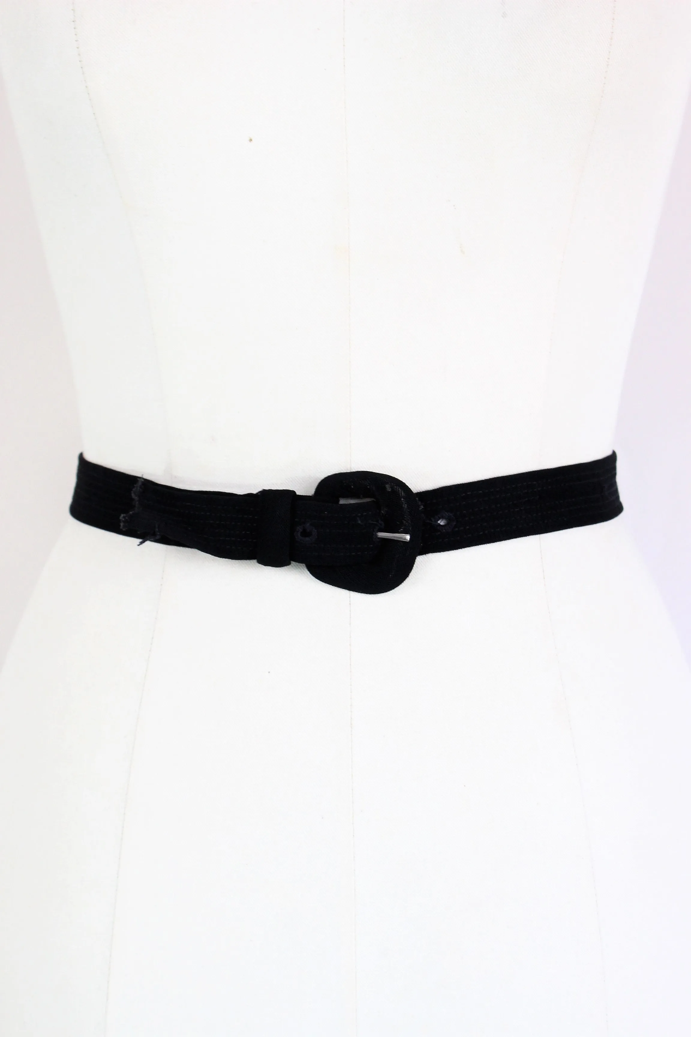 Vintage 1940s Black Rayon Belt With Buckle