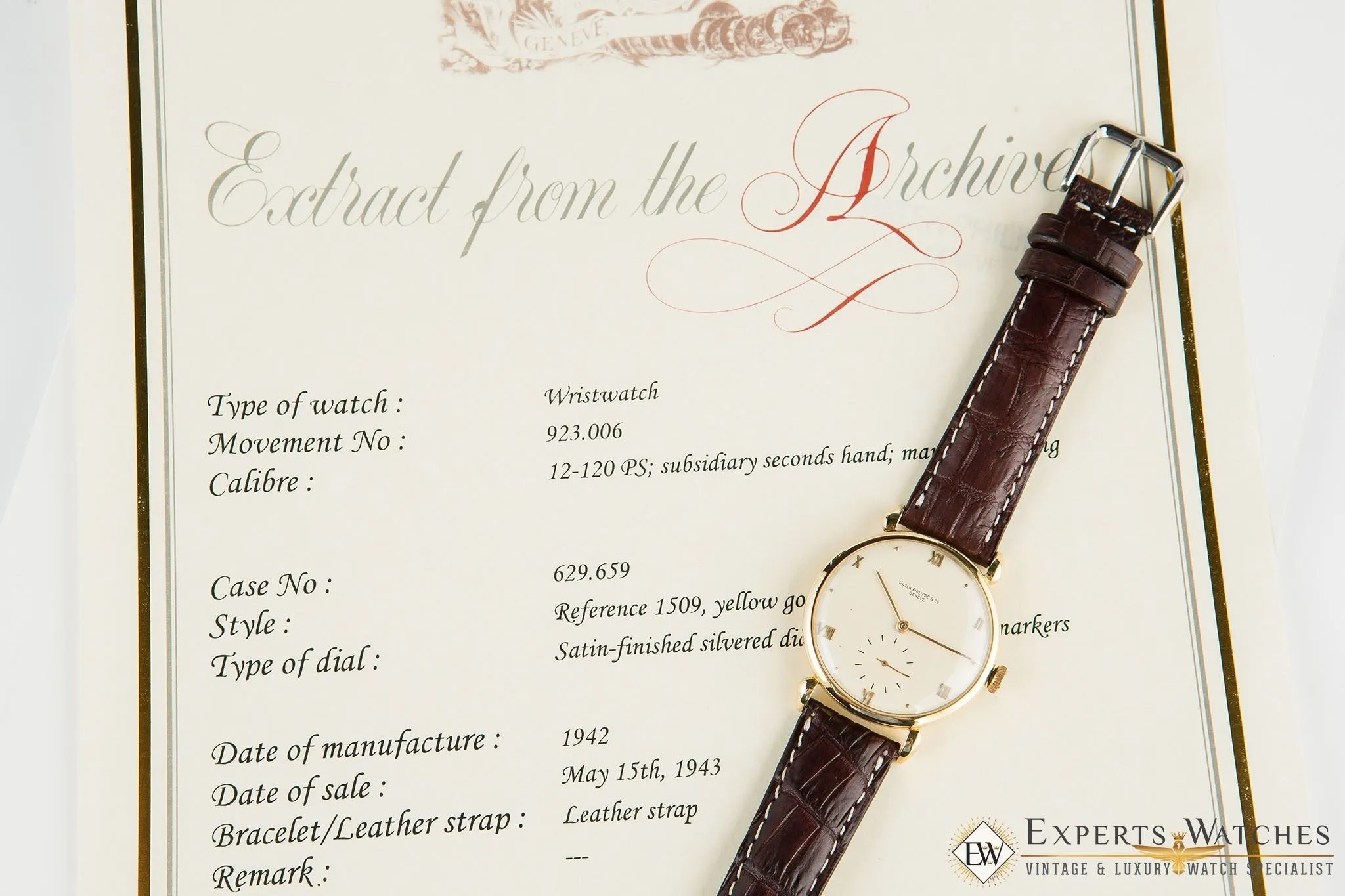 Vintage 1942 Patek Philippe Tear Drop 1509 Calatrava 18K Yellow Gold W/ Extract