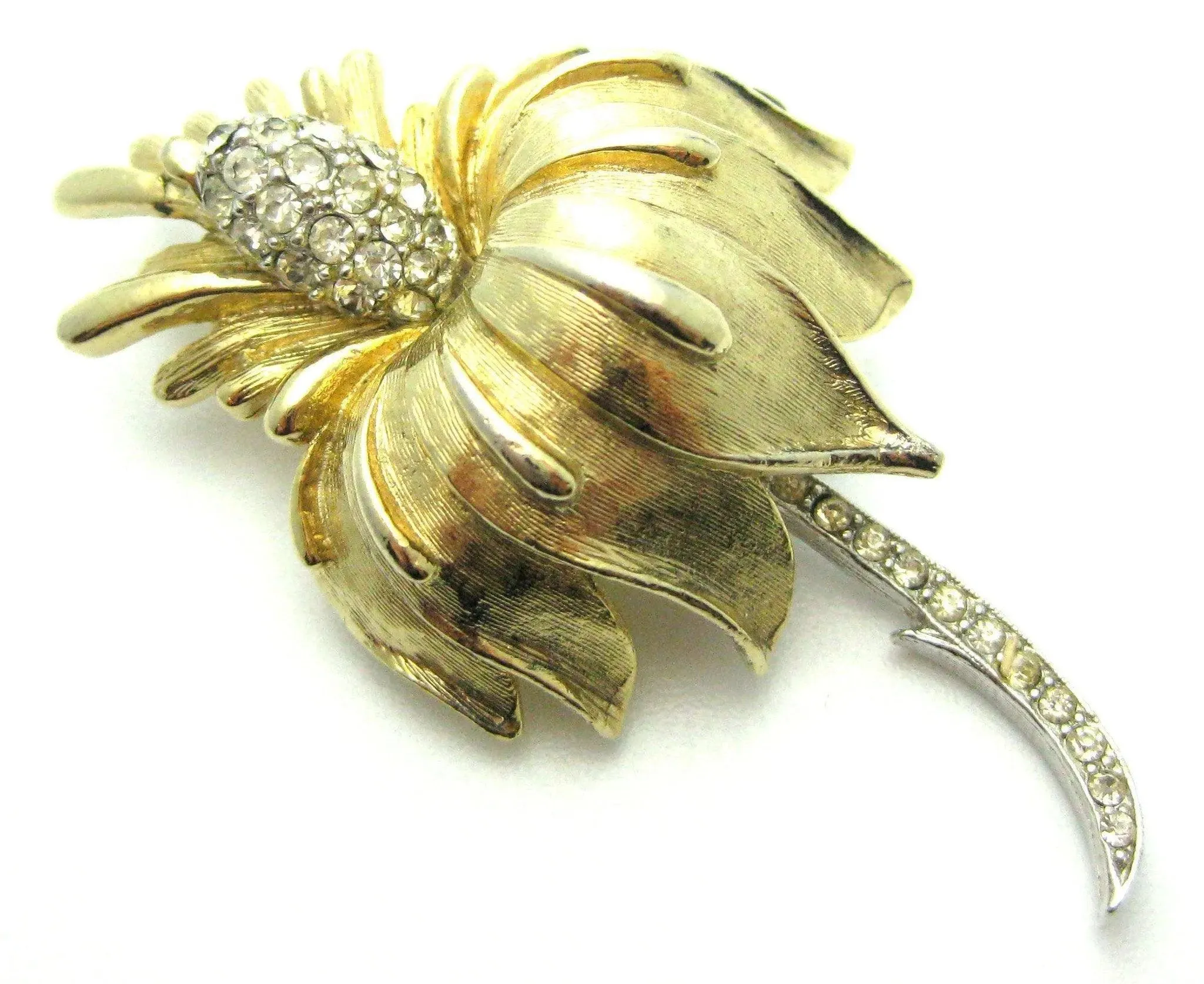 Vintage 1950s Mode-Art Flower & Diamante Designer Brooch