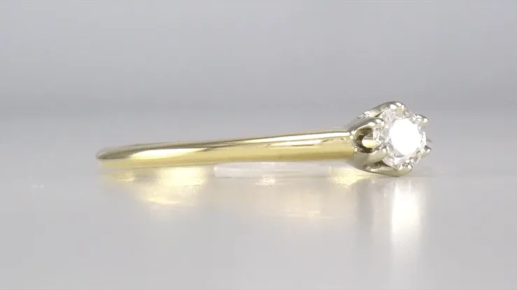 Vintage 1960's Old European Cut Solitaire Diamond Engagement Ring in 14K Two Tone Gold | 0.18 Carat