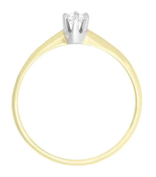 Vintage 1960's Old European Cut Solitaire Diamond Engagement Ring in 14K Two Tone Gold | 0.18 Carat