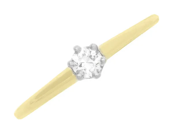 Vintage 1960's Old European Cut Solitaire Diamond Engagement Ring in 14K Two Tone Gold | 0.18 Carat