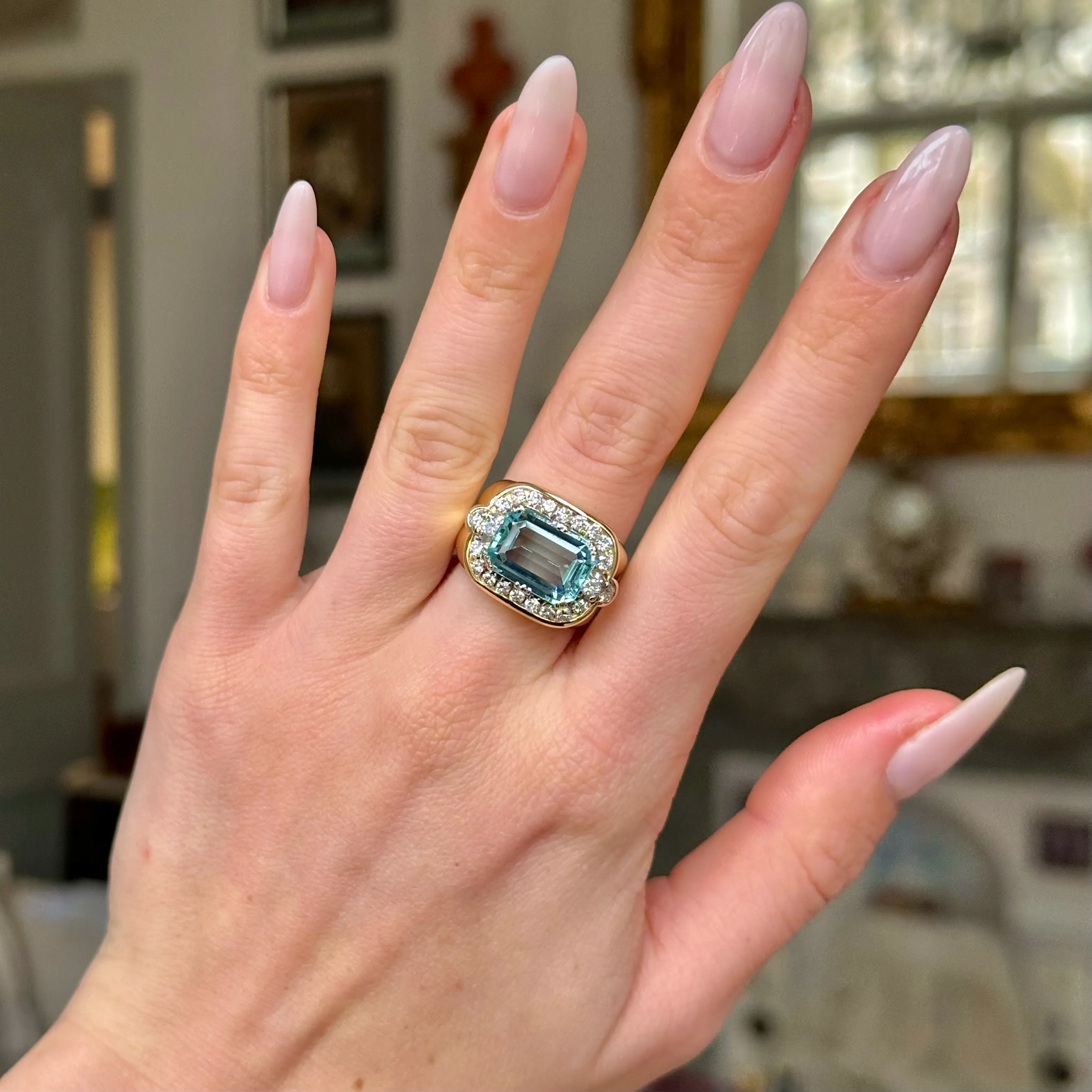 Vintage, 1980s aquamarine & diamond ring