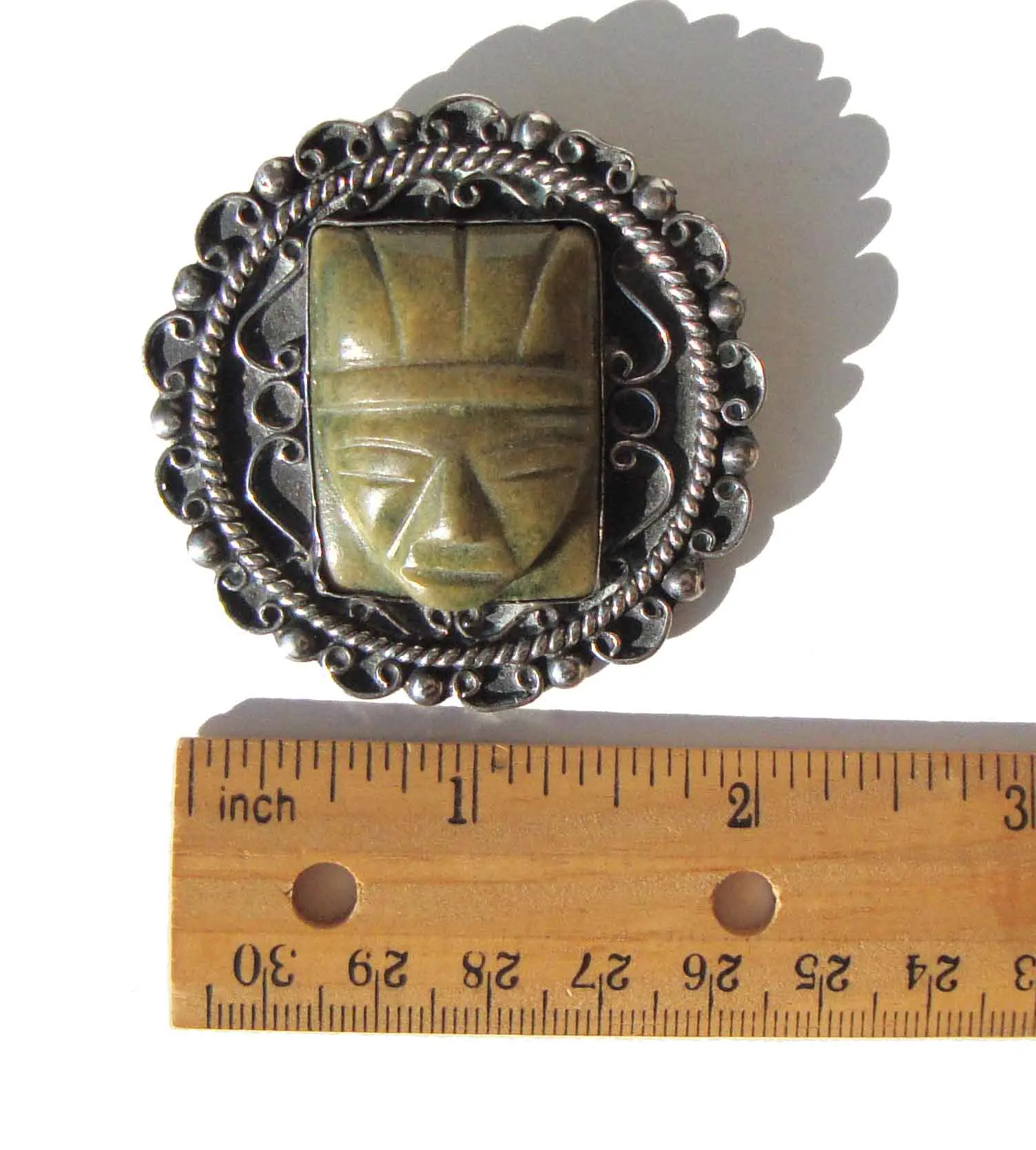 Vintage 40s Taxco 980 Silver Brooch Faux Jade Pin