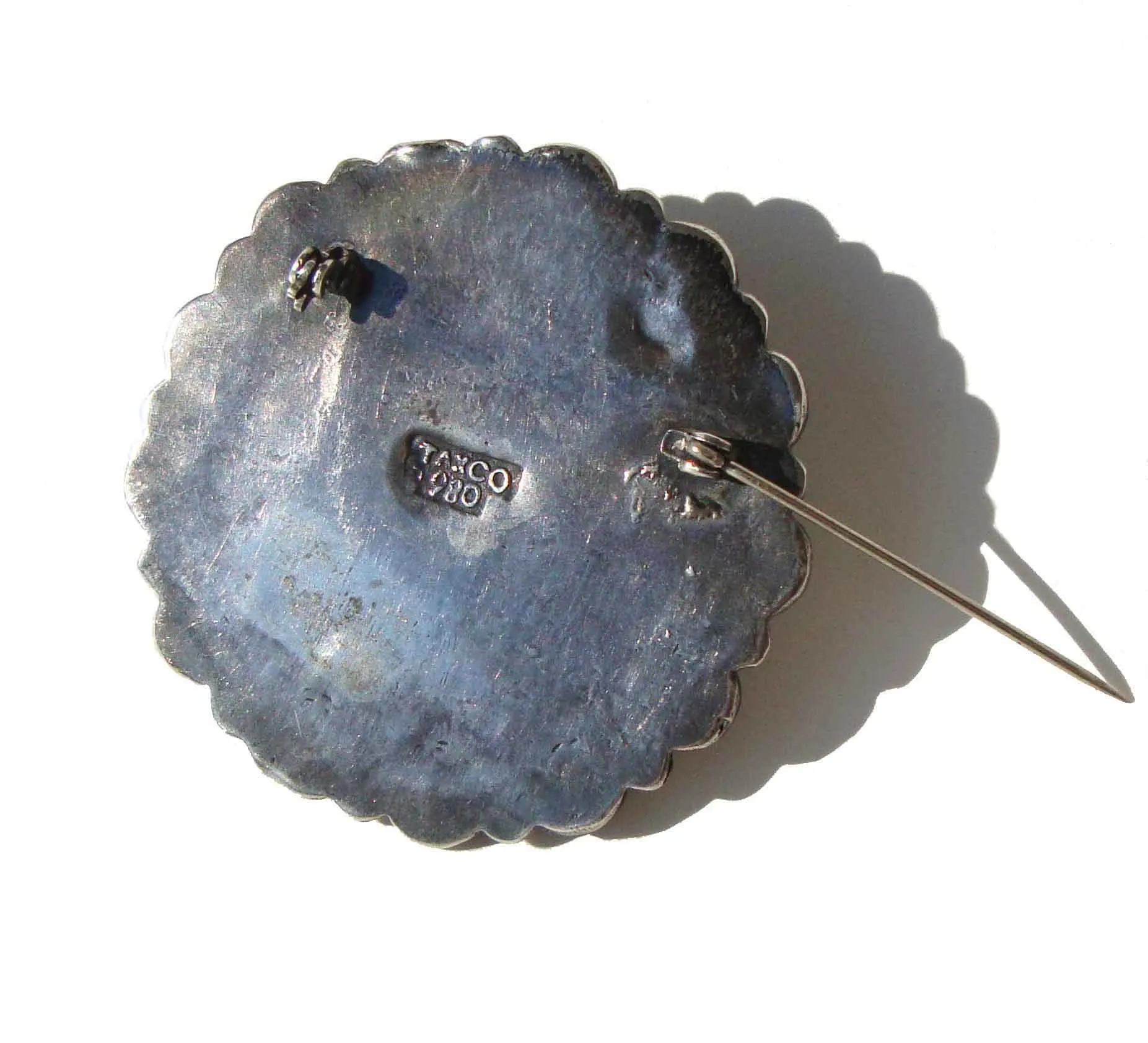 Vintage 40s Taxco 980 Silver Brooch Faux Jade Pin