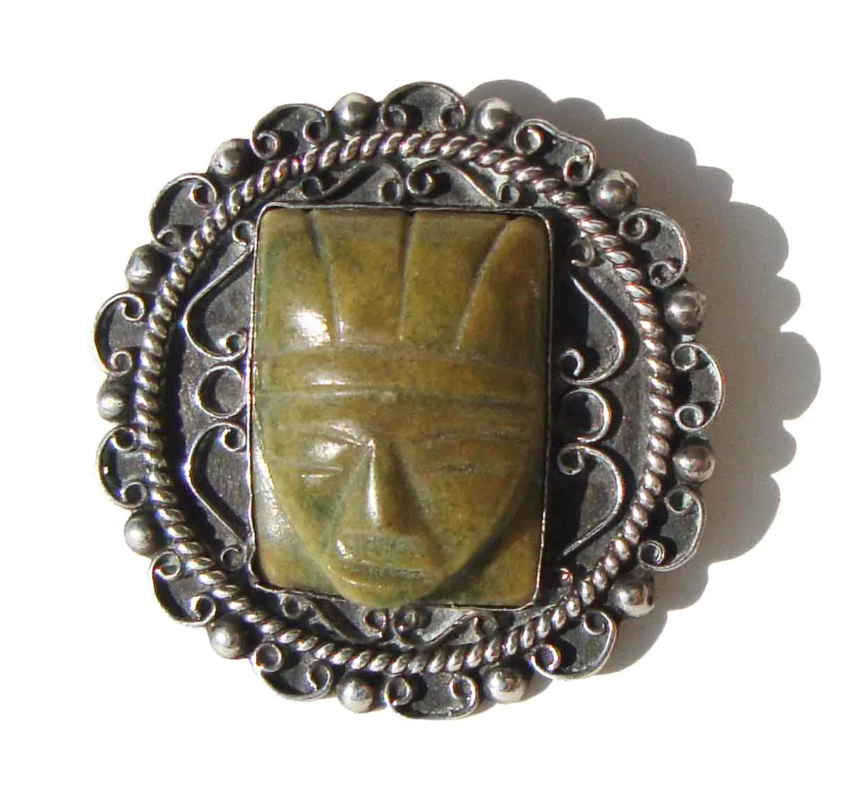 Vintage 40s Taxco 980 Silver Brooch Faux Jade Pin