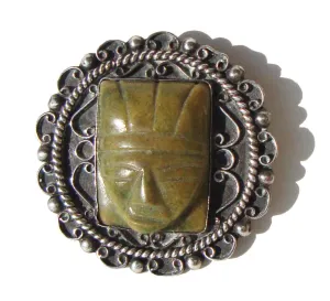 Vintage 40s Taxco 980 Silver Brooch Faux Jade Pin