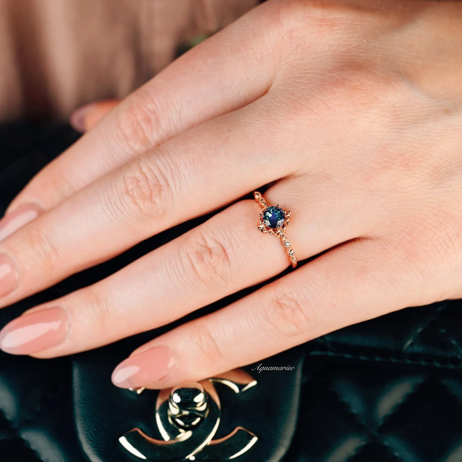 Vintage Alexandrite Fairytale Ring- 14K Rose Gold Vermeil