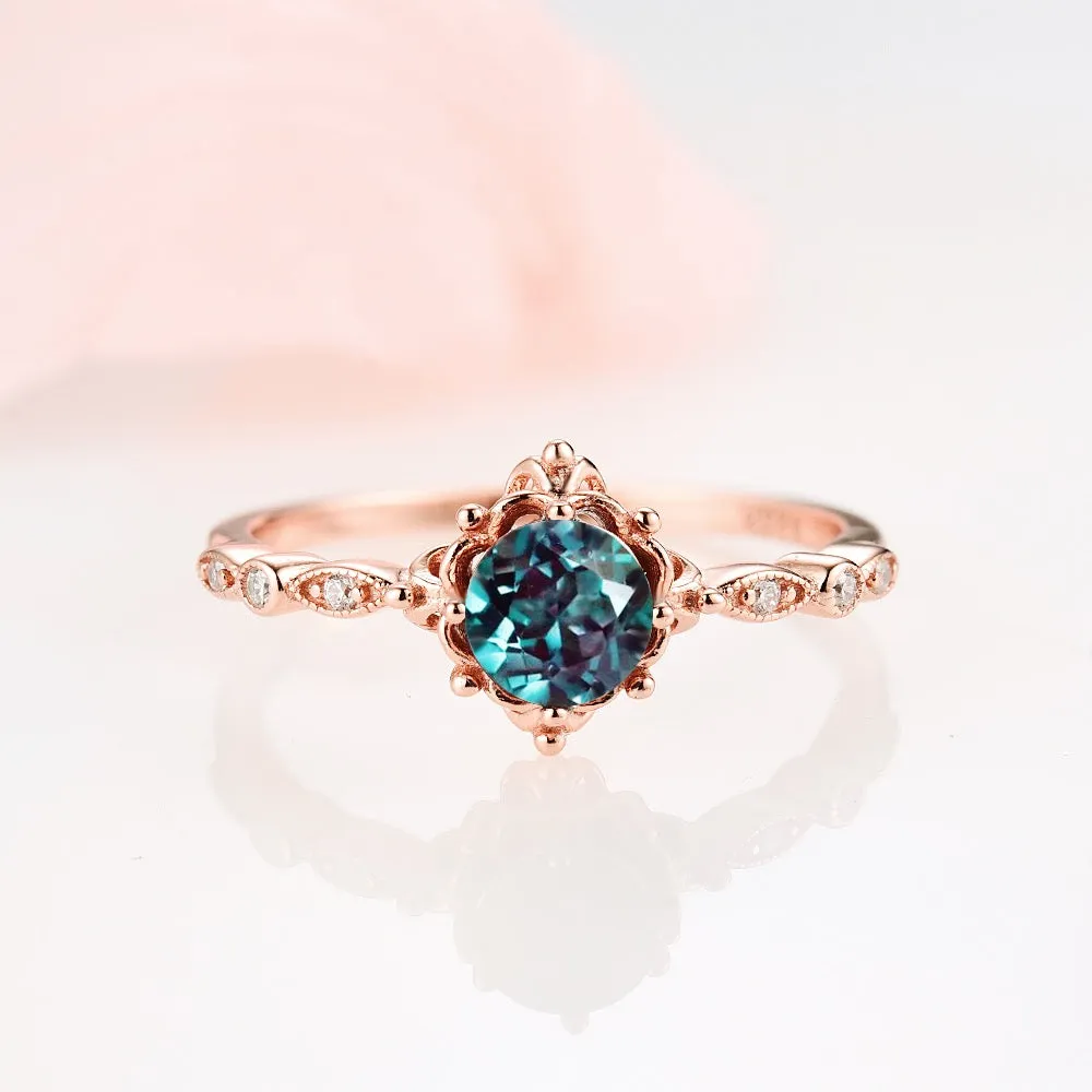 Vintage Alexandrite Fairytale Ring- 14K Rose Gold Vermeil